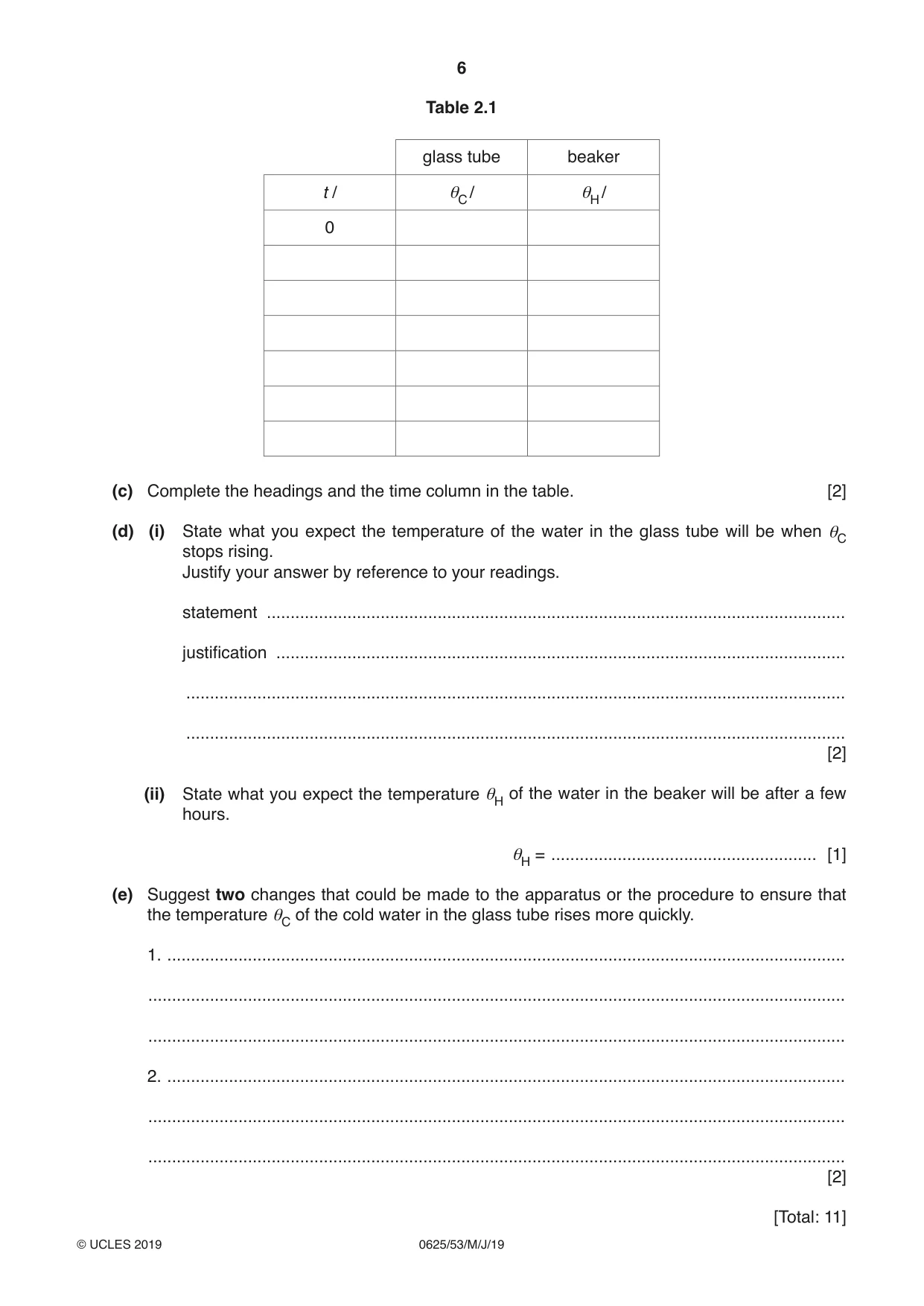 Cambridge IGCSE Physics 0625 2019 May/June Paper 5 · Variant 3 question paper, page 6 of 12