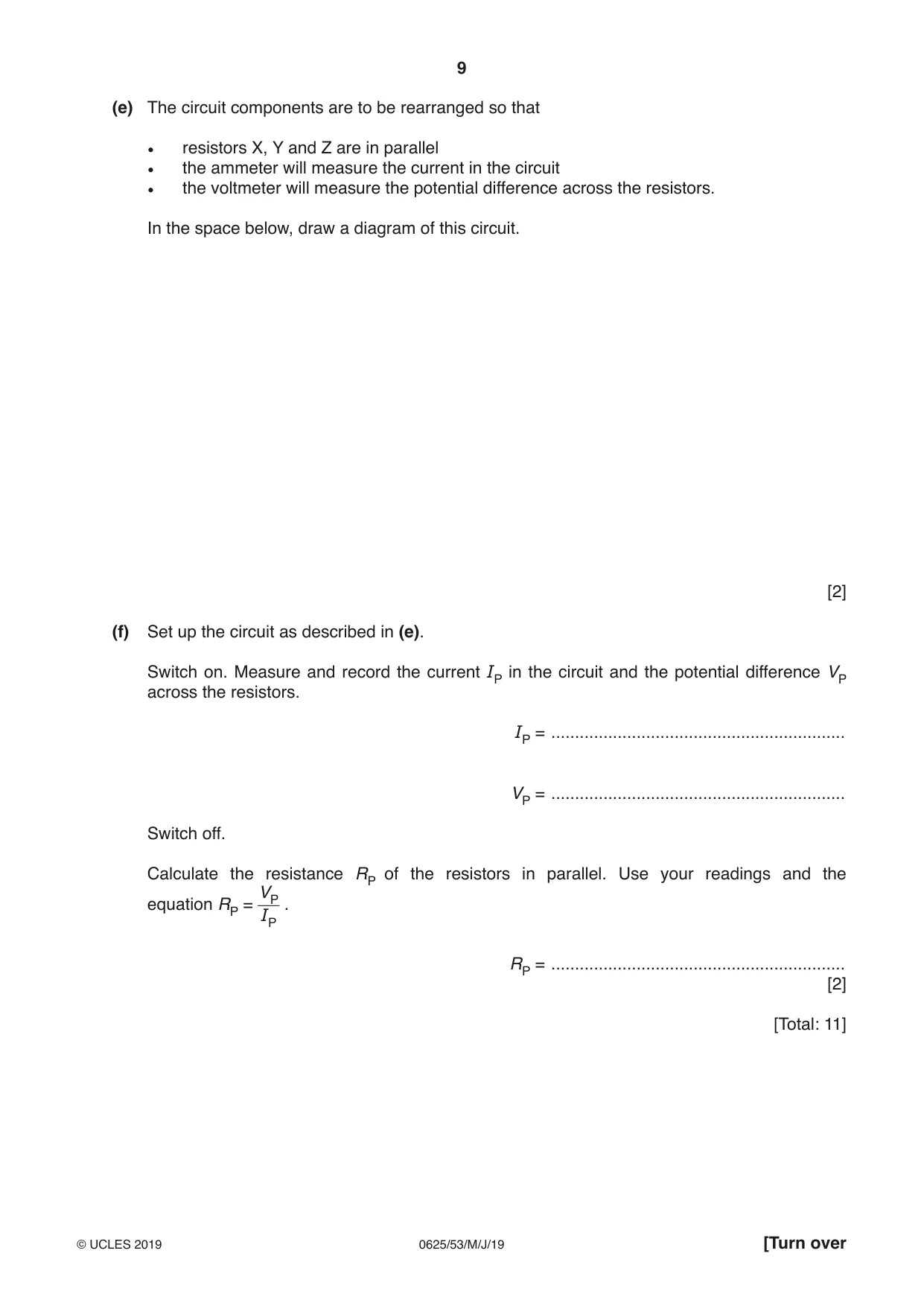 Cambridge IGCSE Physics 0625 2019 May/June Paper 5 · Variant 3 question paper, page 9 of 12