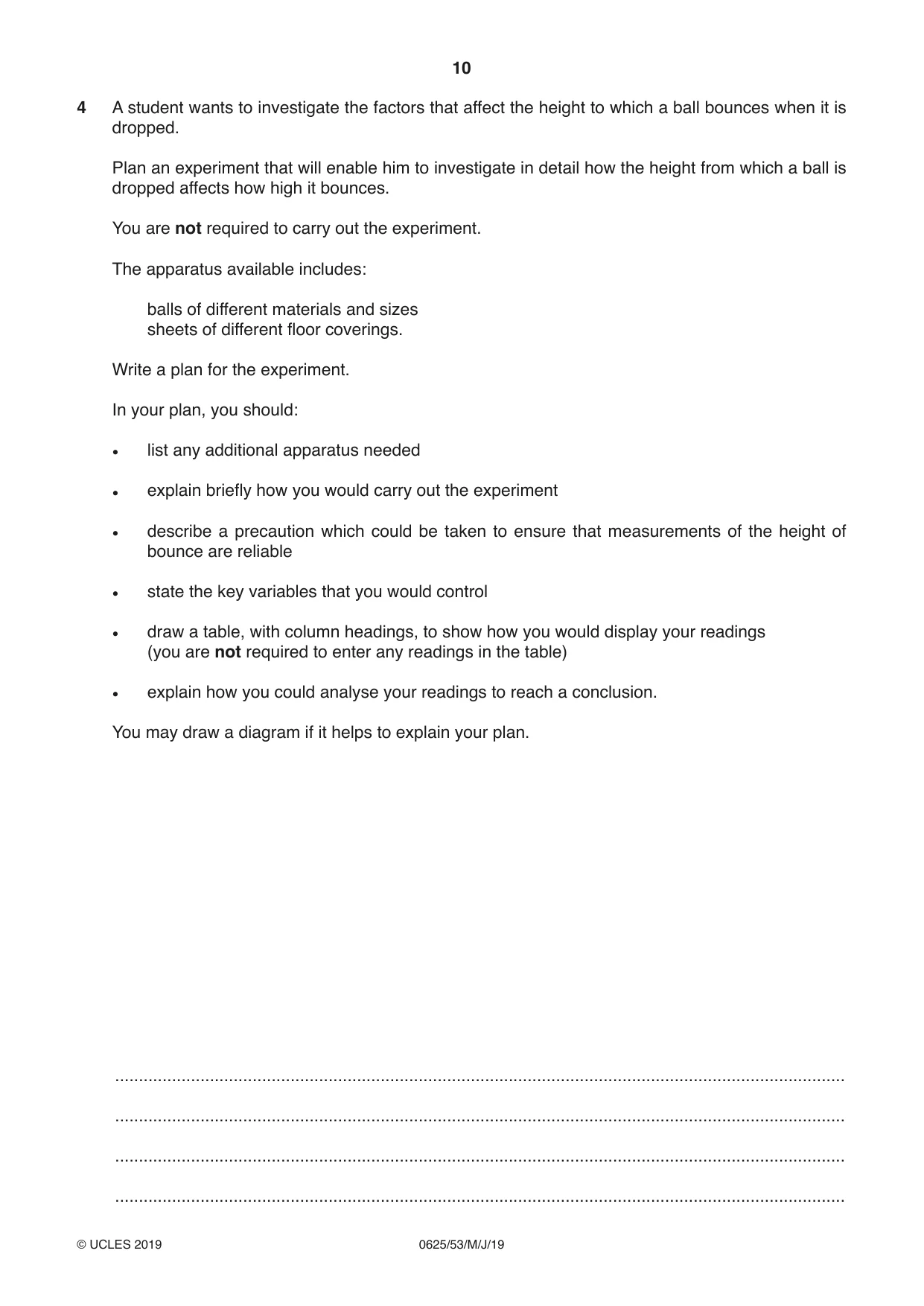 Cambridge IGCSE Physics 0625 2019 May/June Paper 5 · Variant 3 question paper, page 10 of 12