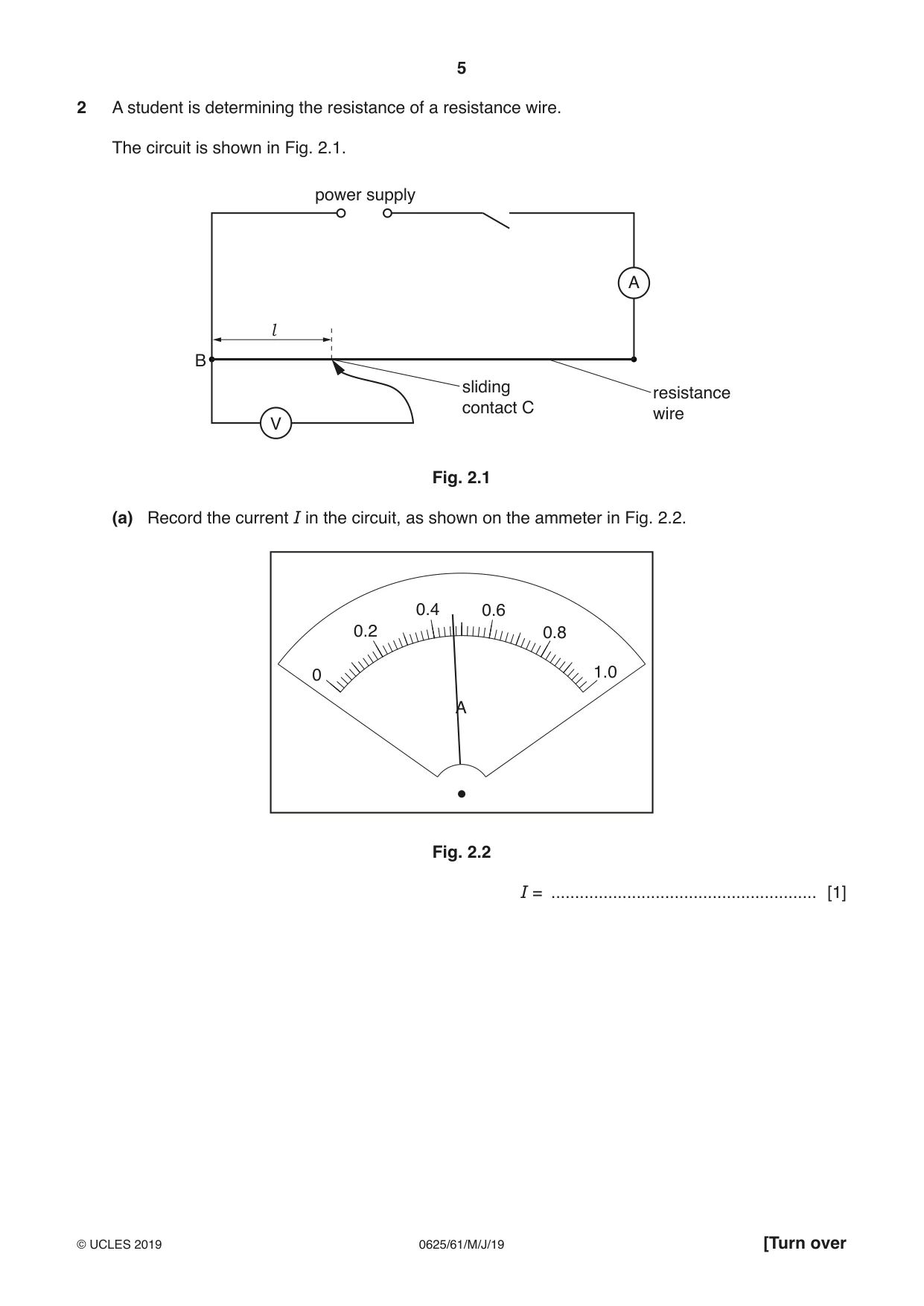 Cambridge IGCSE Physics 0625 2019 May/June Paper 6 · Variant 1 question paper, page 5 of 12