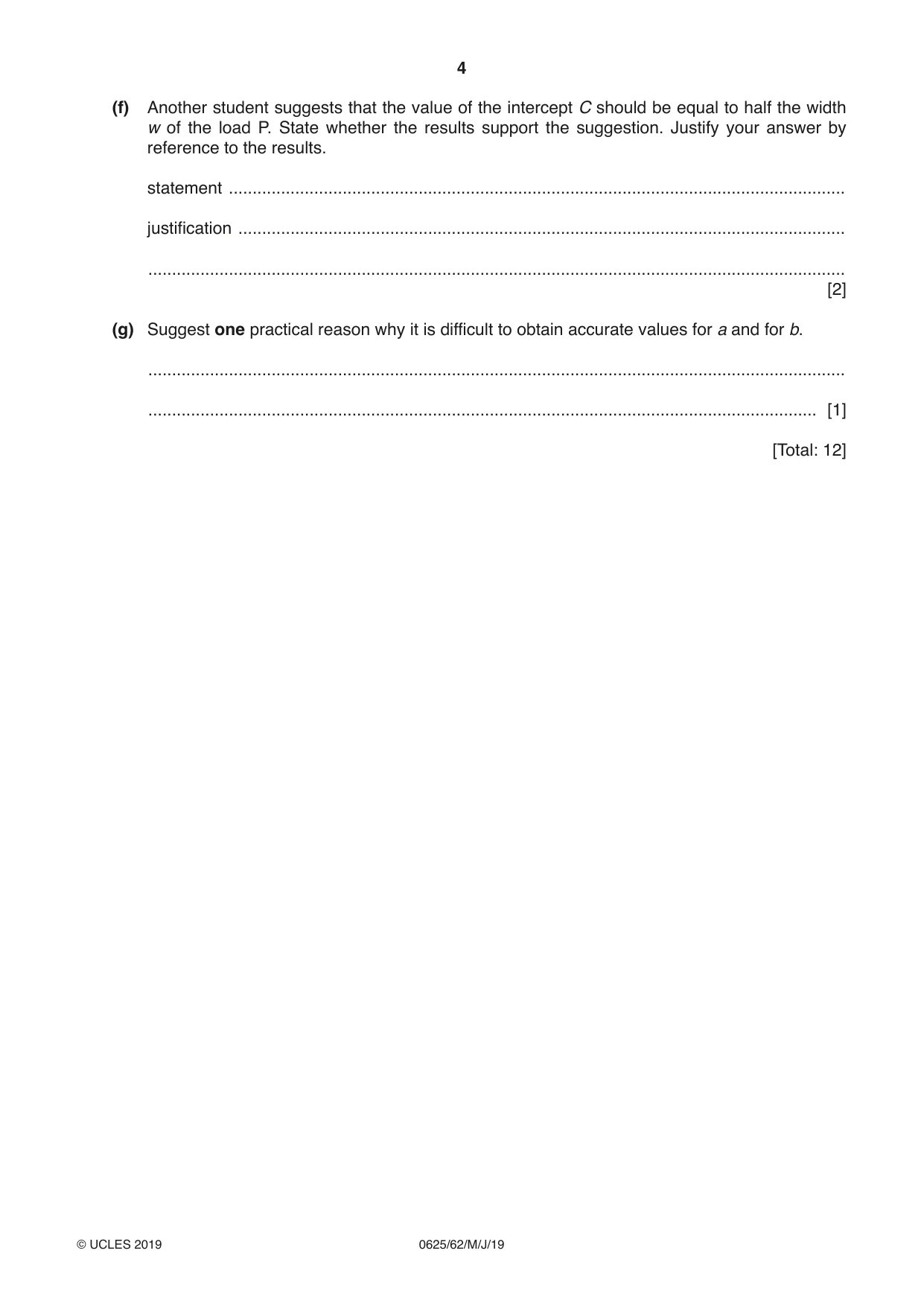 Cambridge IGCSE Physics 0625 2019 May/June Paper 6 · Variant 2 question paper, page 4 of 12