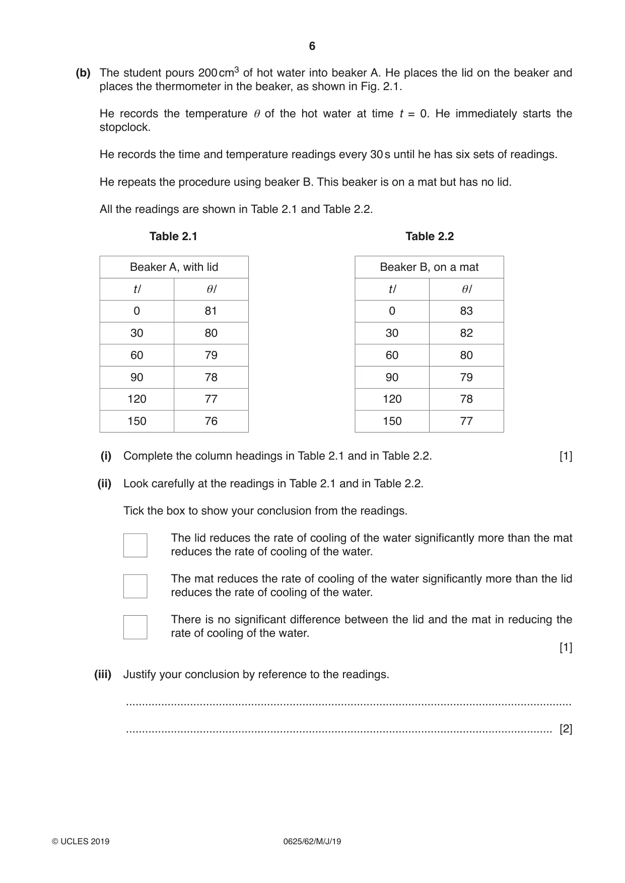 Cambridge IGCSE Physics 0625 2019 May/June Paper 6 · Variant 2 question paper, page 6 of 12