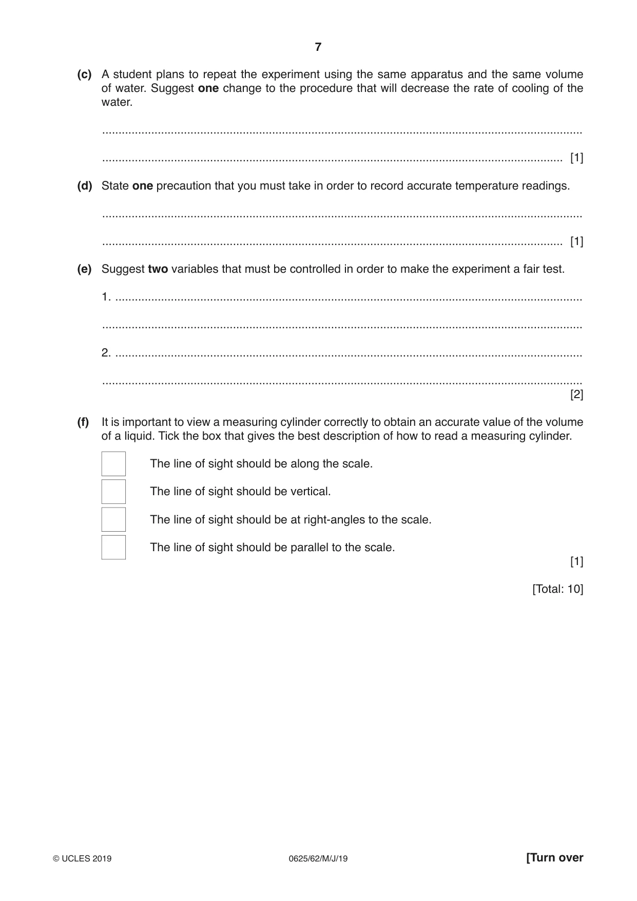 Cambridge IGCSE Physics 0625 2019 May/June Paper 6 · Variant 2 question paper, page 7 of 12