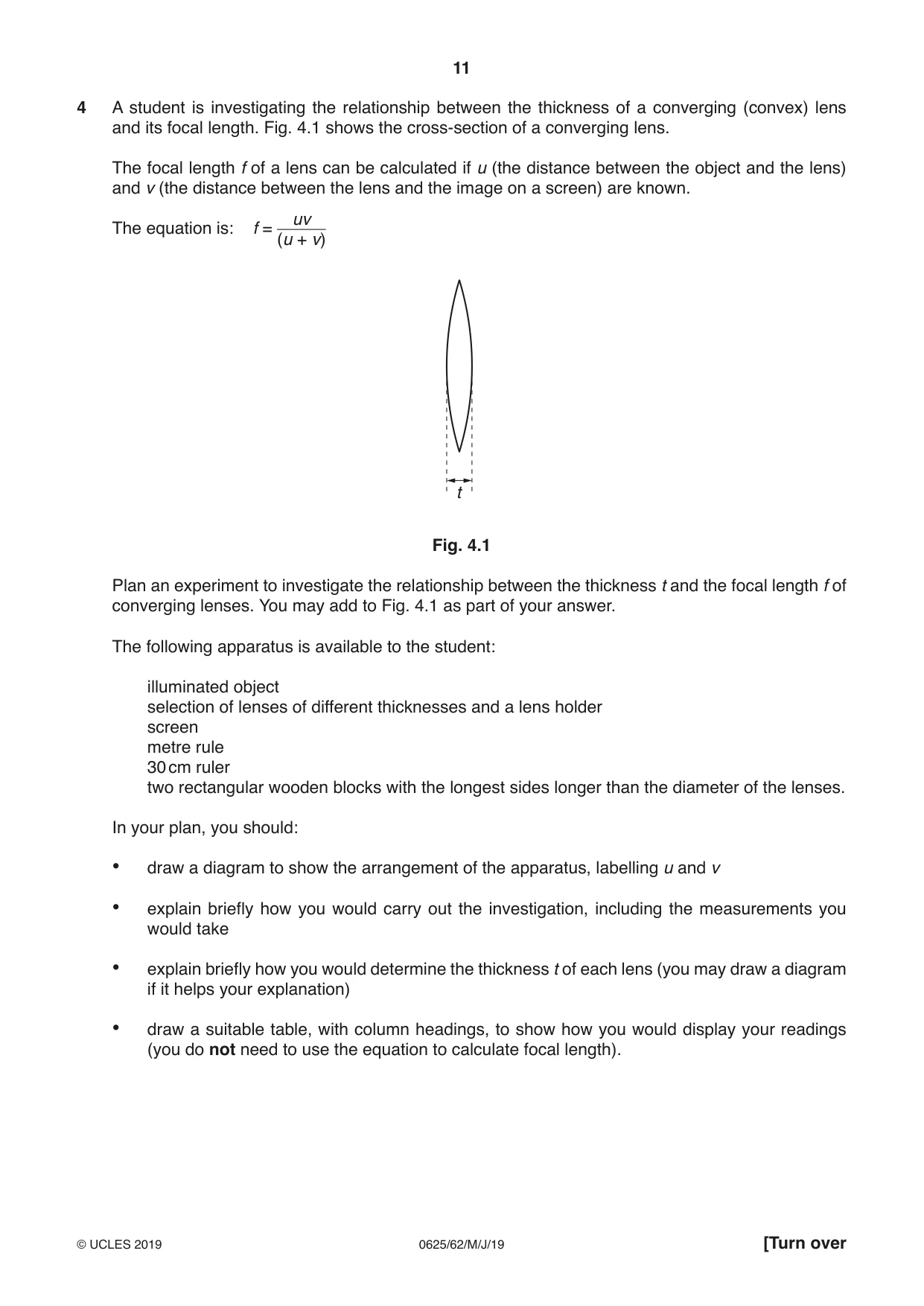 Cambridge IGCSE Physics 0625 2019 May/June Paper 6 · Variant 2 question paper, page 11 of 12