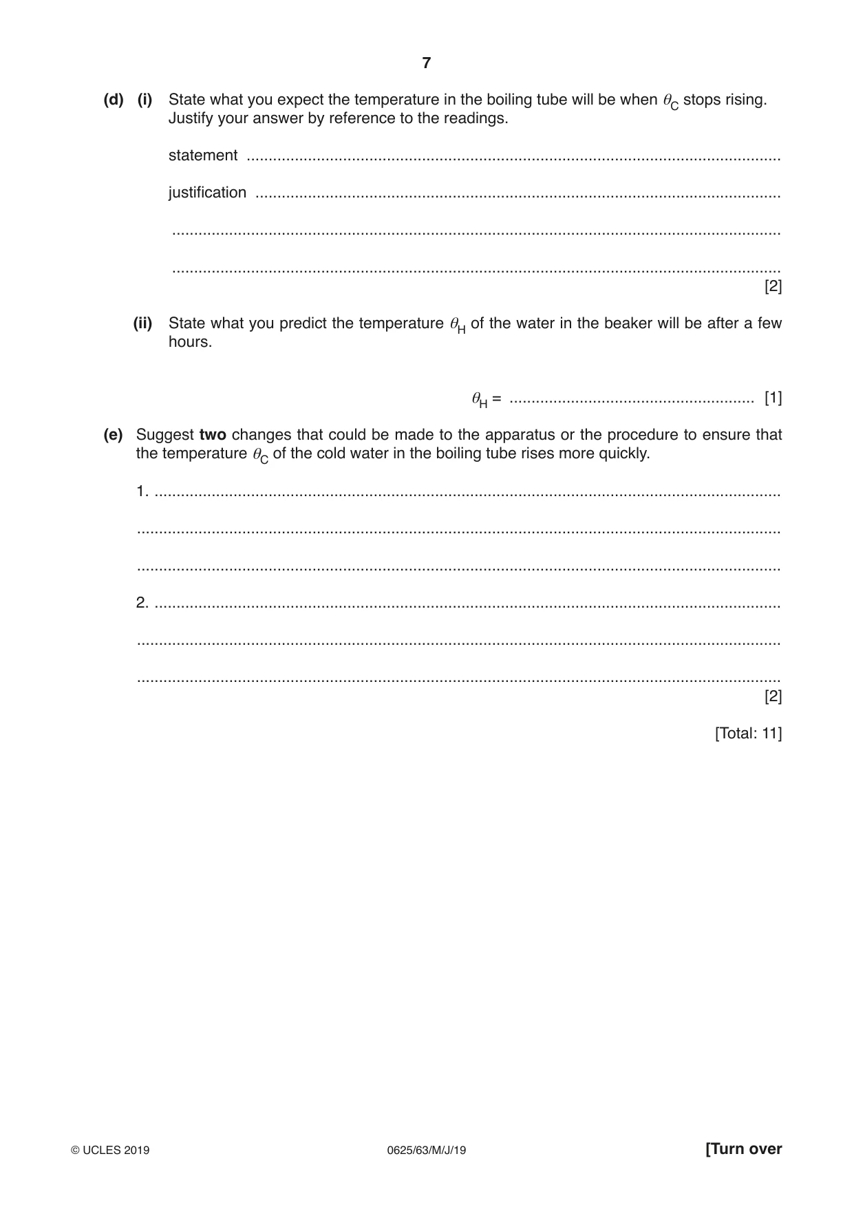 Cambridge IGCSE Physics 0625 2019 May/June Paper 6 · Variant 3 question paper, page 7 of 12