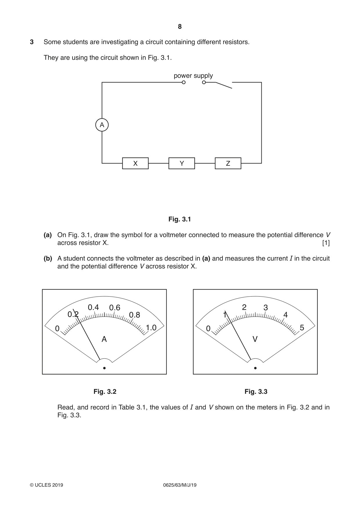 Cambridge IGCSE Physics 0625 2019 May/June Paper 6 · Variant 3 question paper, page 8 of 12