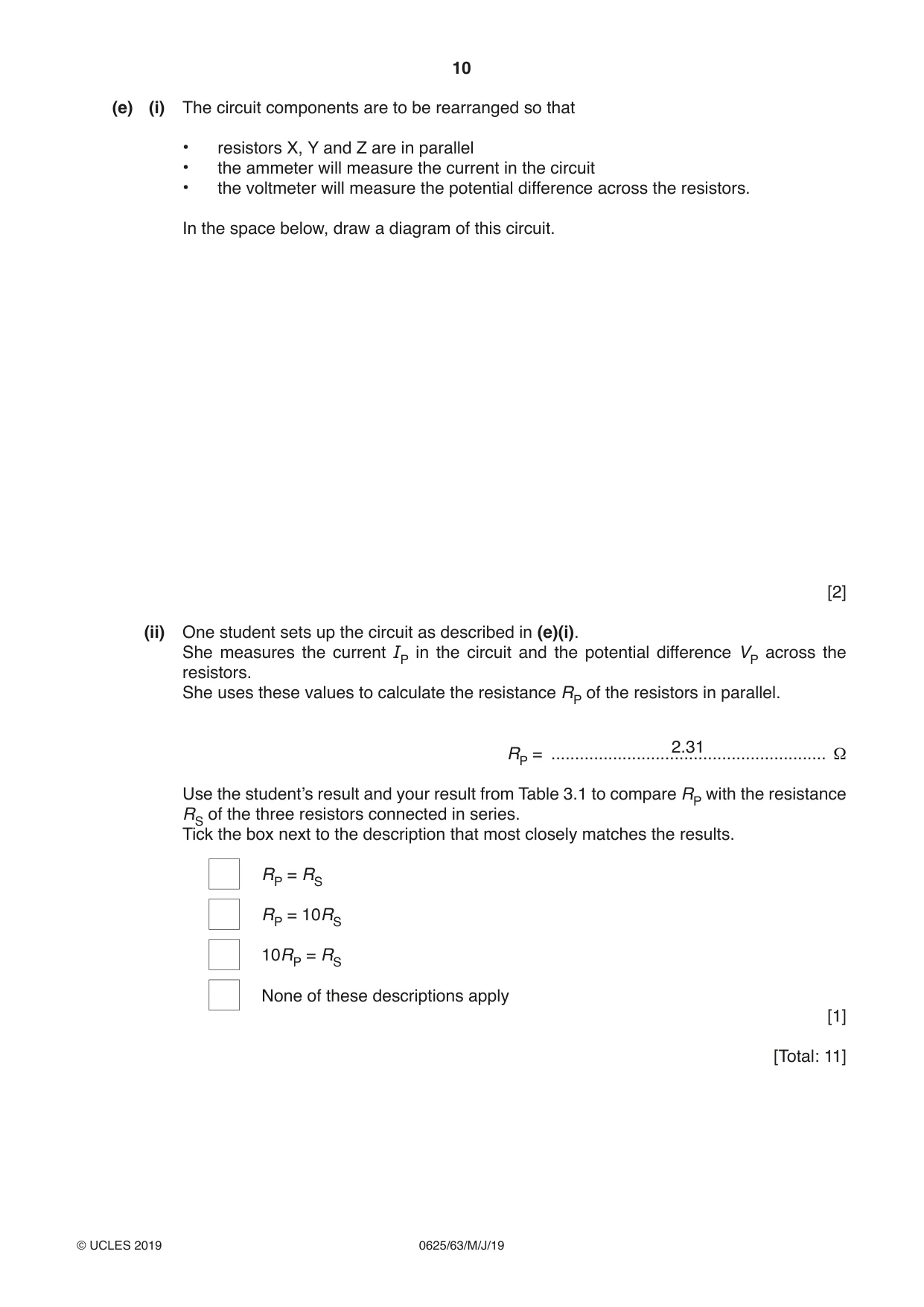 Cambridge IGCSE Physics 0625 2019 May/June Paper 6 · Variant 3 question paper, page 10 of 12