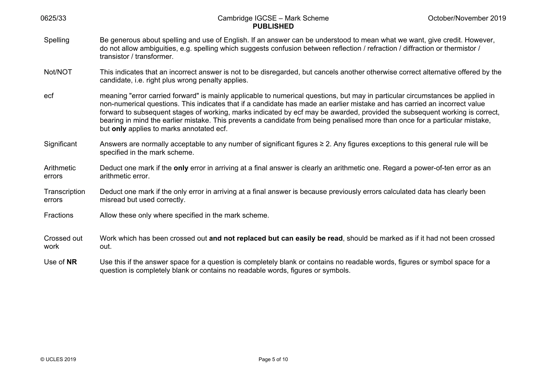 Mark scheme, page 5 of 10