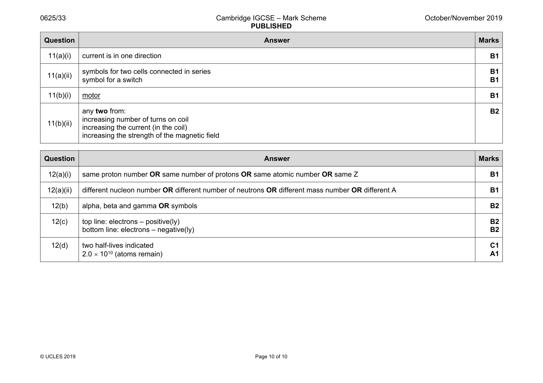 Mark scheme, page 10 of 10