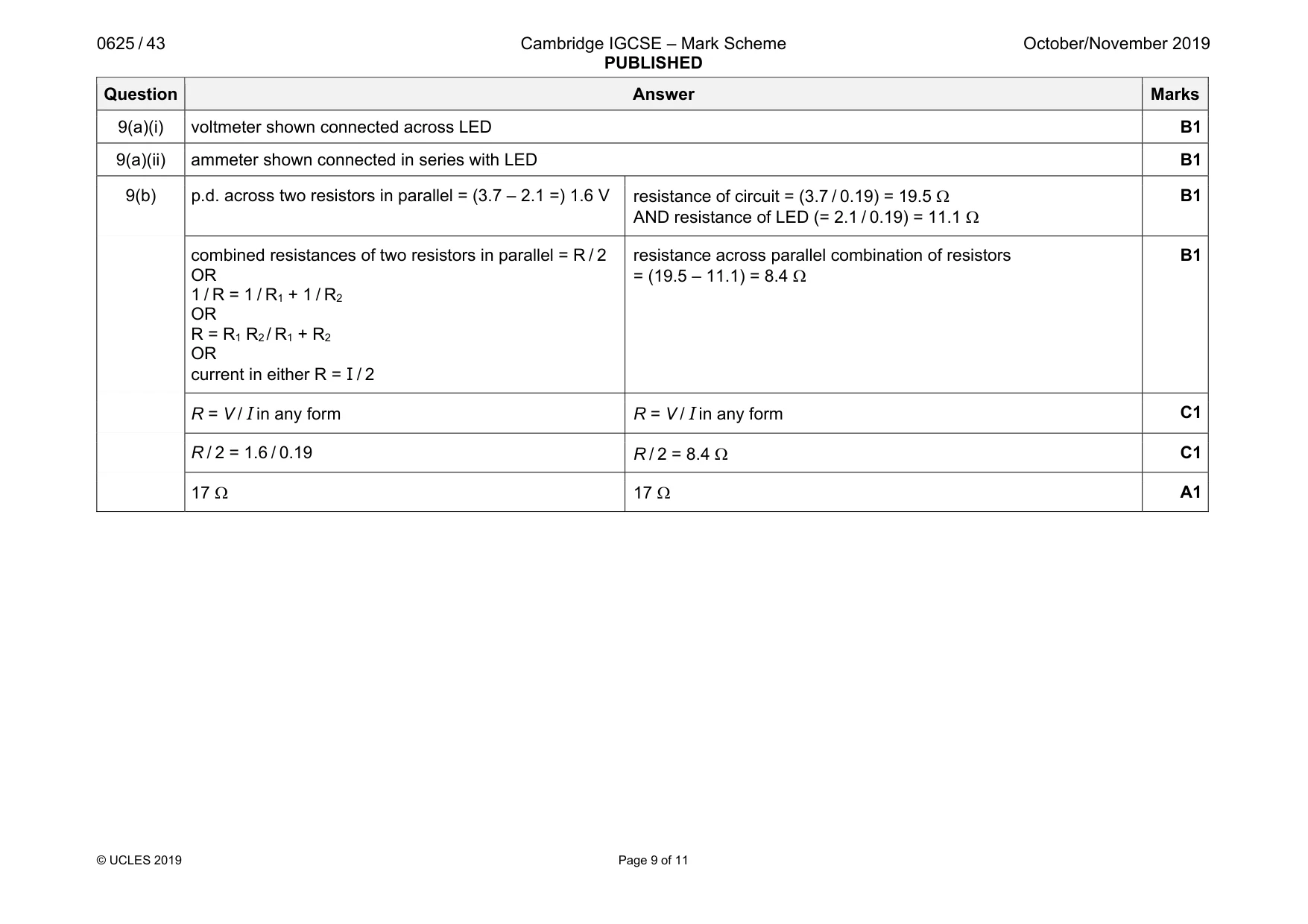 Mark scheme, page 9 of 11