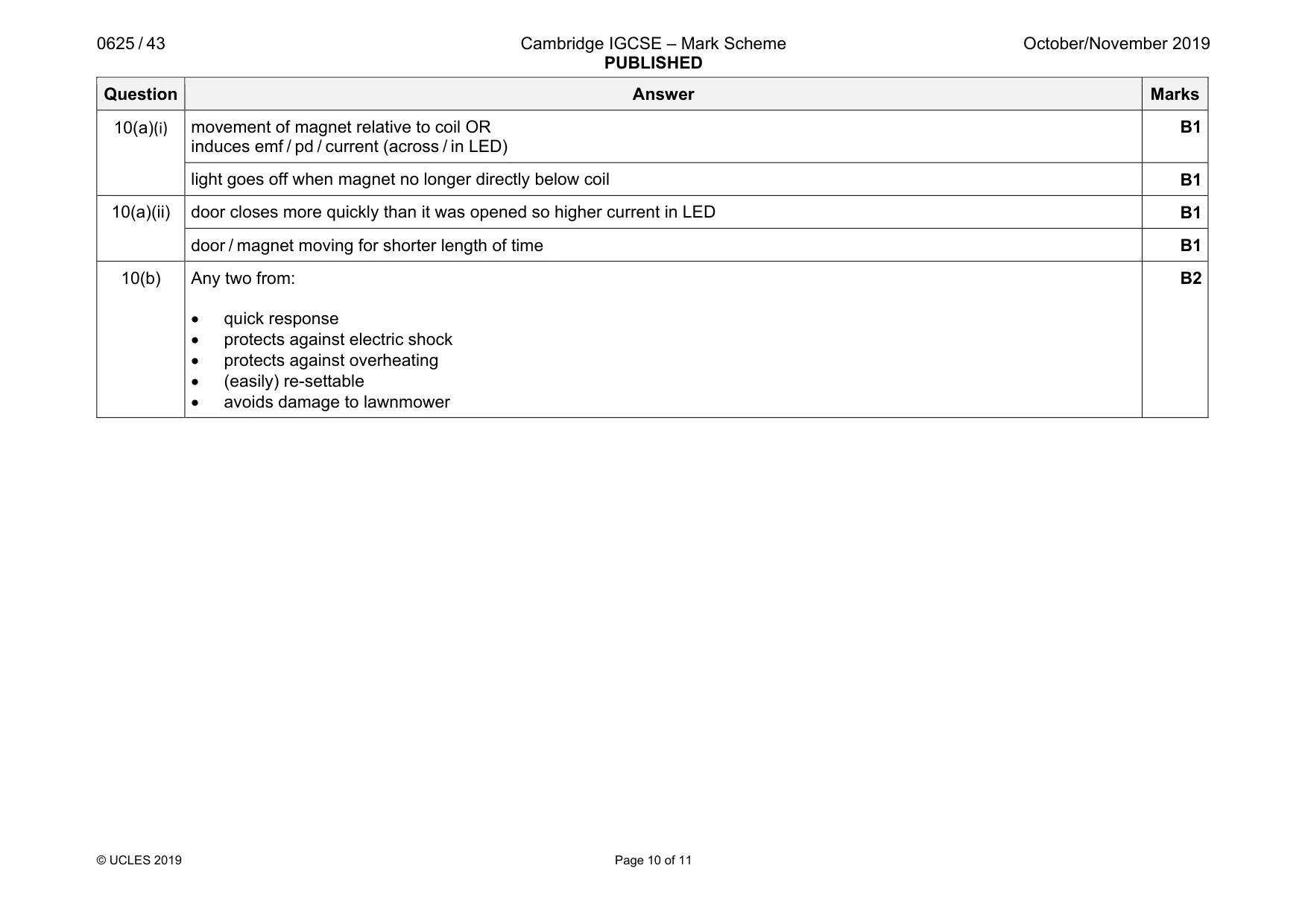 Mark scheme, page 10 of 11