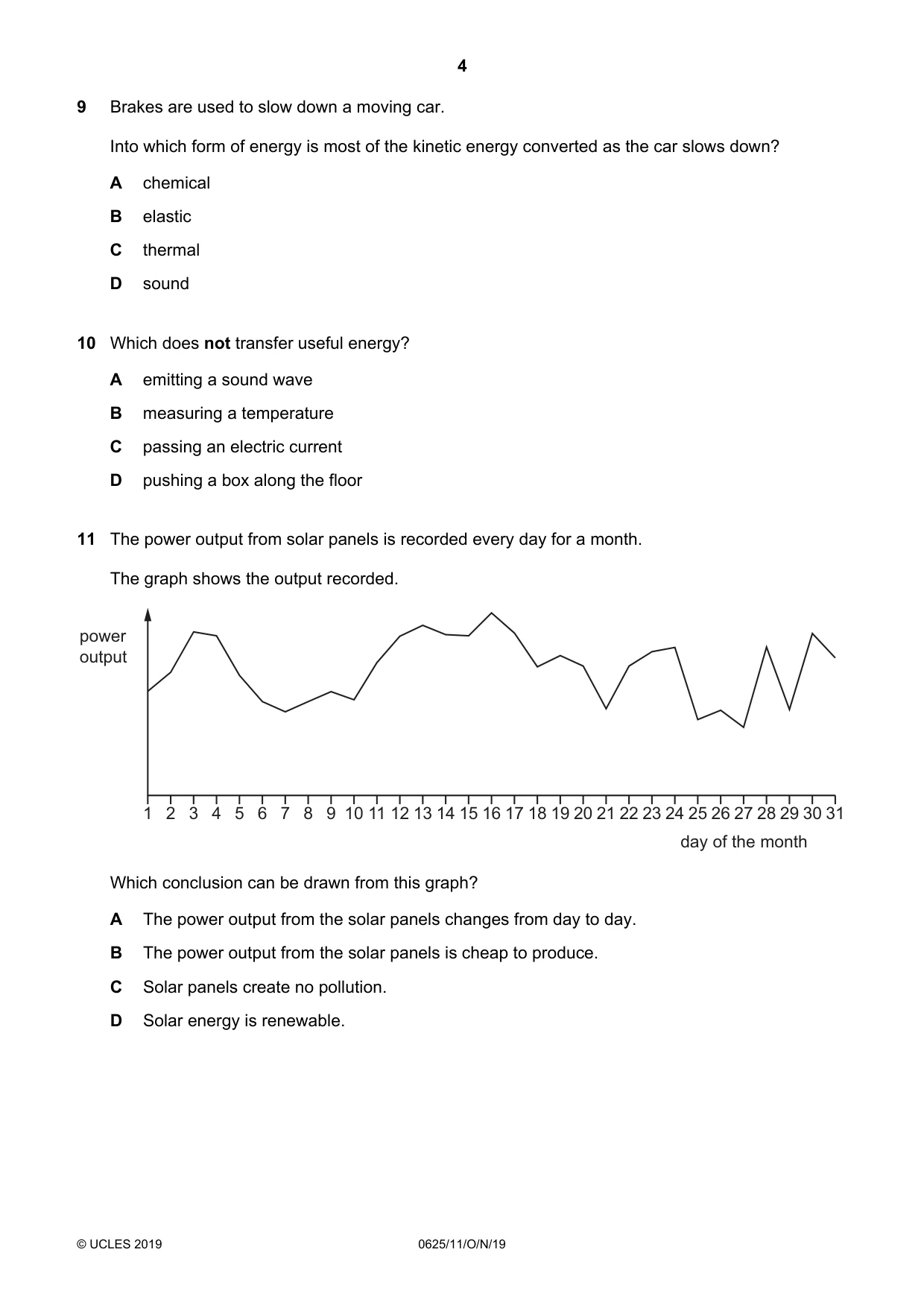 Cambridge IGCSE Physics 0625 2019 Oct/Nov Paper 1 · Variant 1 question paper, page 4 of 16