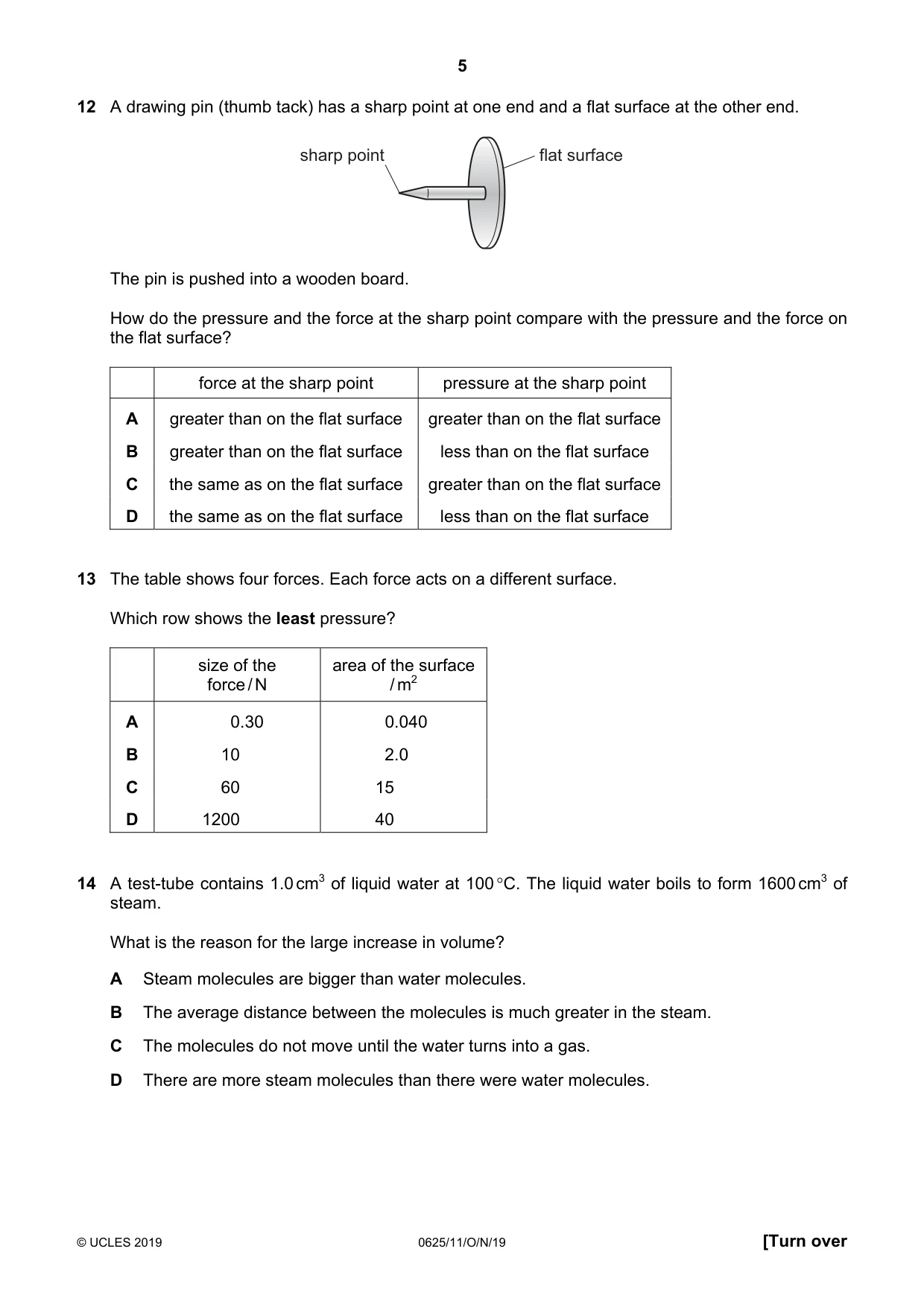 Cambridge IGCSE Physics 0625 2019 Oct/Nov Paper 1 · Variant 1 question paper, page 5 of 16