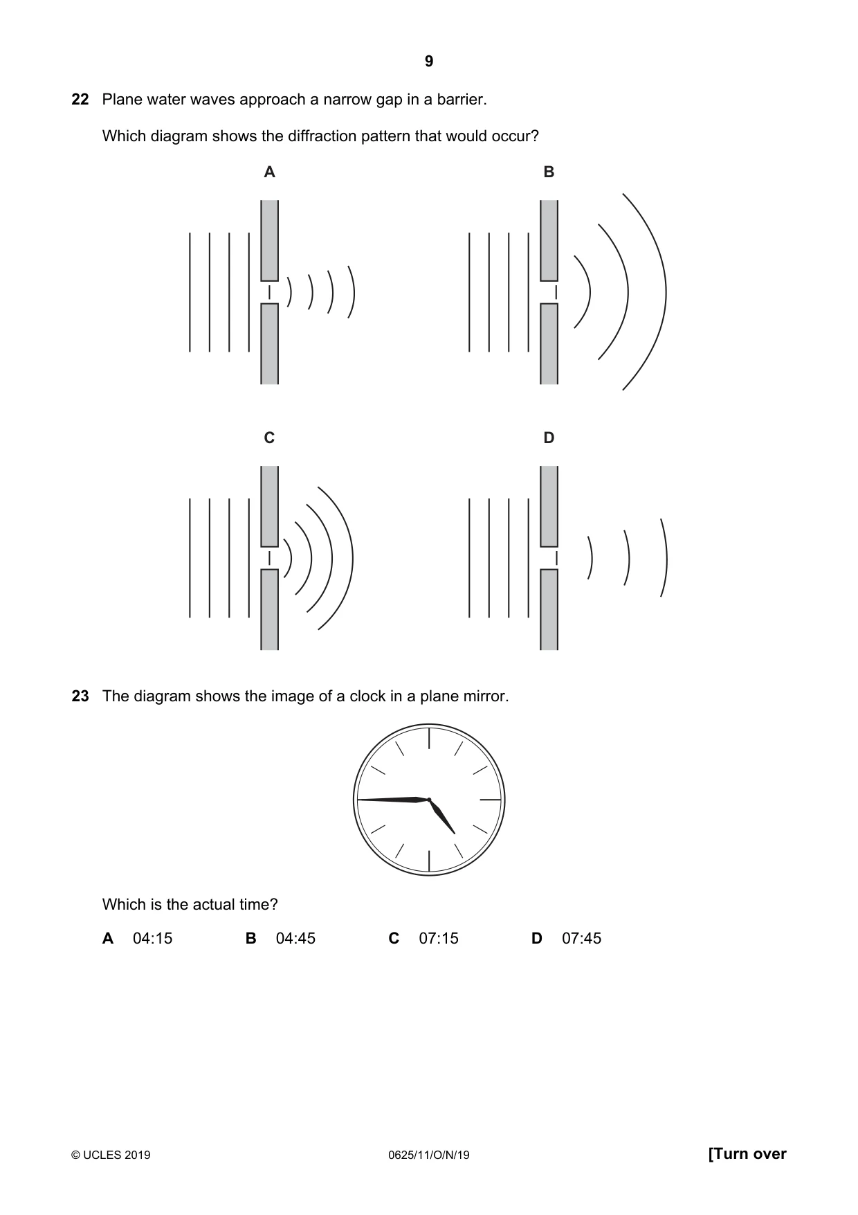 Cambridge IGCSE Physics 0625 2019 Oct/Nov Paper 1 · Variant 1 question paper, page 9 of 16