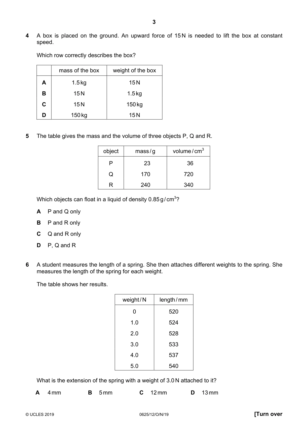 Cambridge IGCSE Physics 0625 2019 Oct/Nov Paper 1 · Variant 2 question paper, page 3 of 16