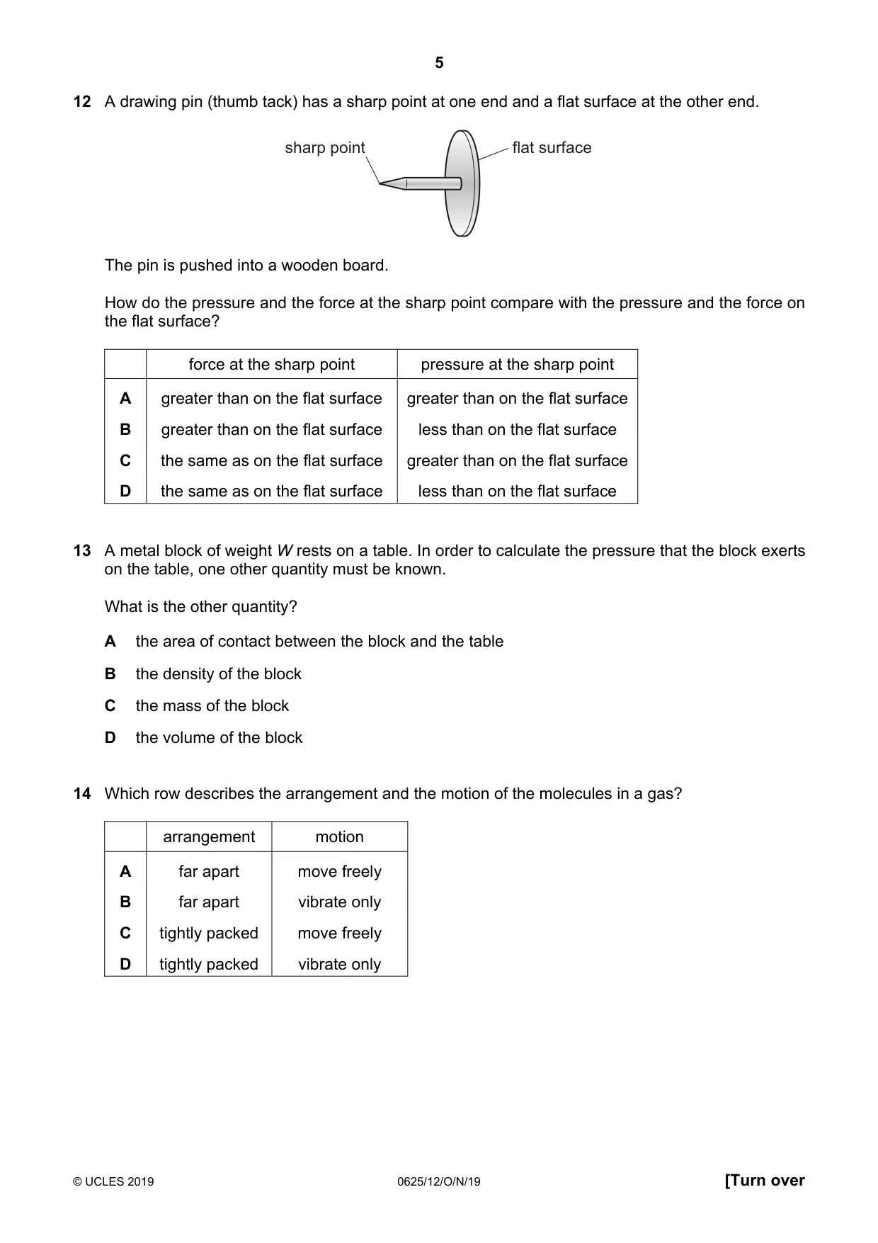 Cambridge IGCSE Physics 0625 2019 Oct/Nov Paper 1 · Variant 2 question paper, page 5 of 16