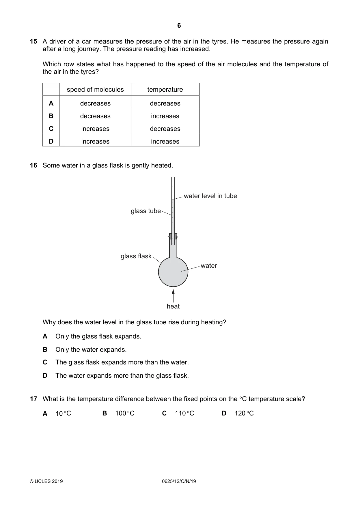 Cambridge IGCSE Physics 0625 2019 Oct/Nov Paper 1 · Variant 2 question paper, page 6 of 16