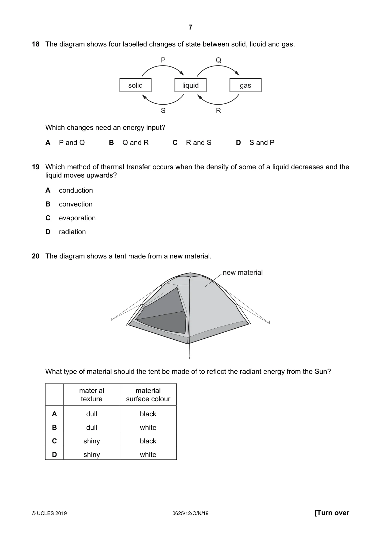 Cambridge IGCSE Physics 0625 2019 Oct/Nov Paper 1 · Variant 2 question paper, page 7 of 16