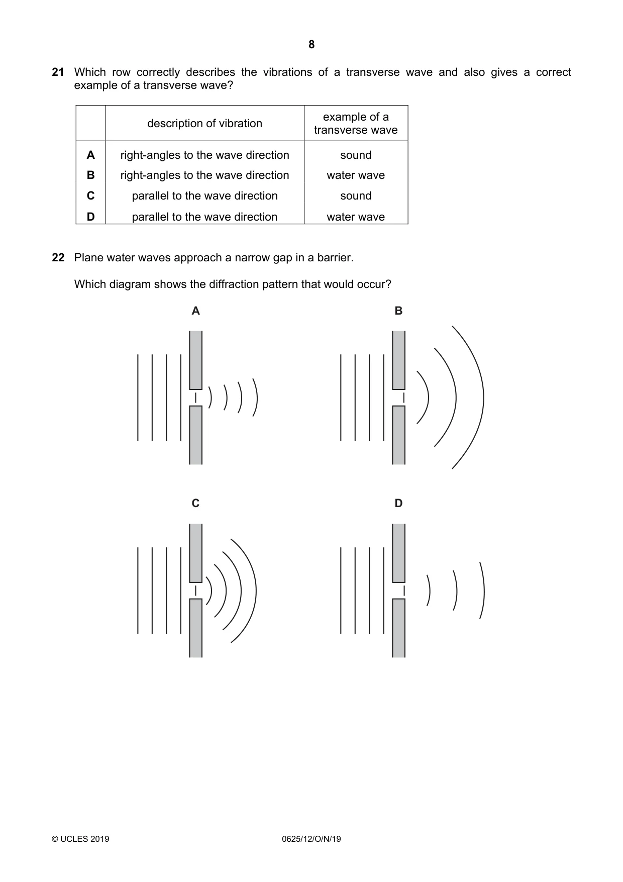 Cambridge IGCSE Physics 0625 2019 Oct/Nov Paper 1 · Variant 2 question paper, page 8 of 16
