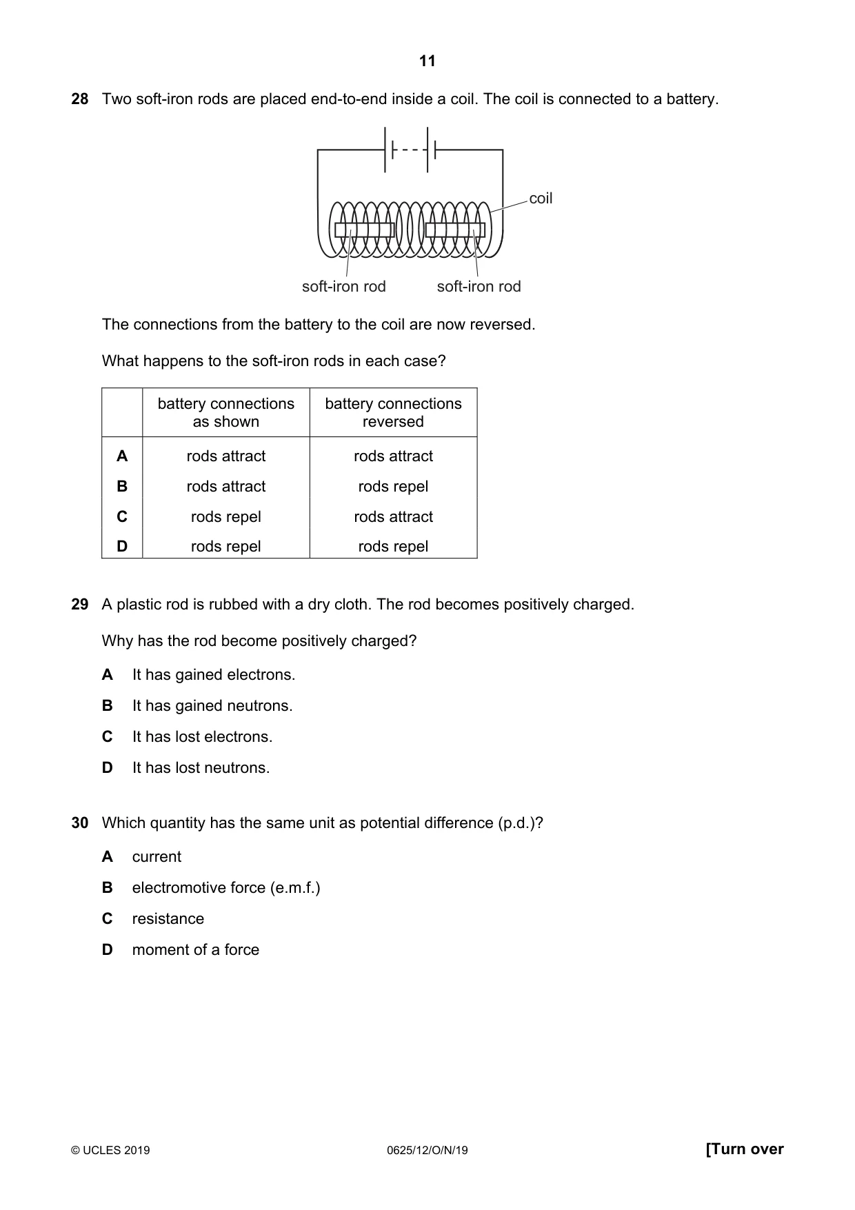 Cambridge IGCSE Physics 0625 2019 Oct/Nov Paper 1 · Variant 2 question paper, page 11 of 16