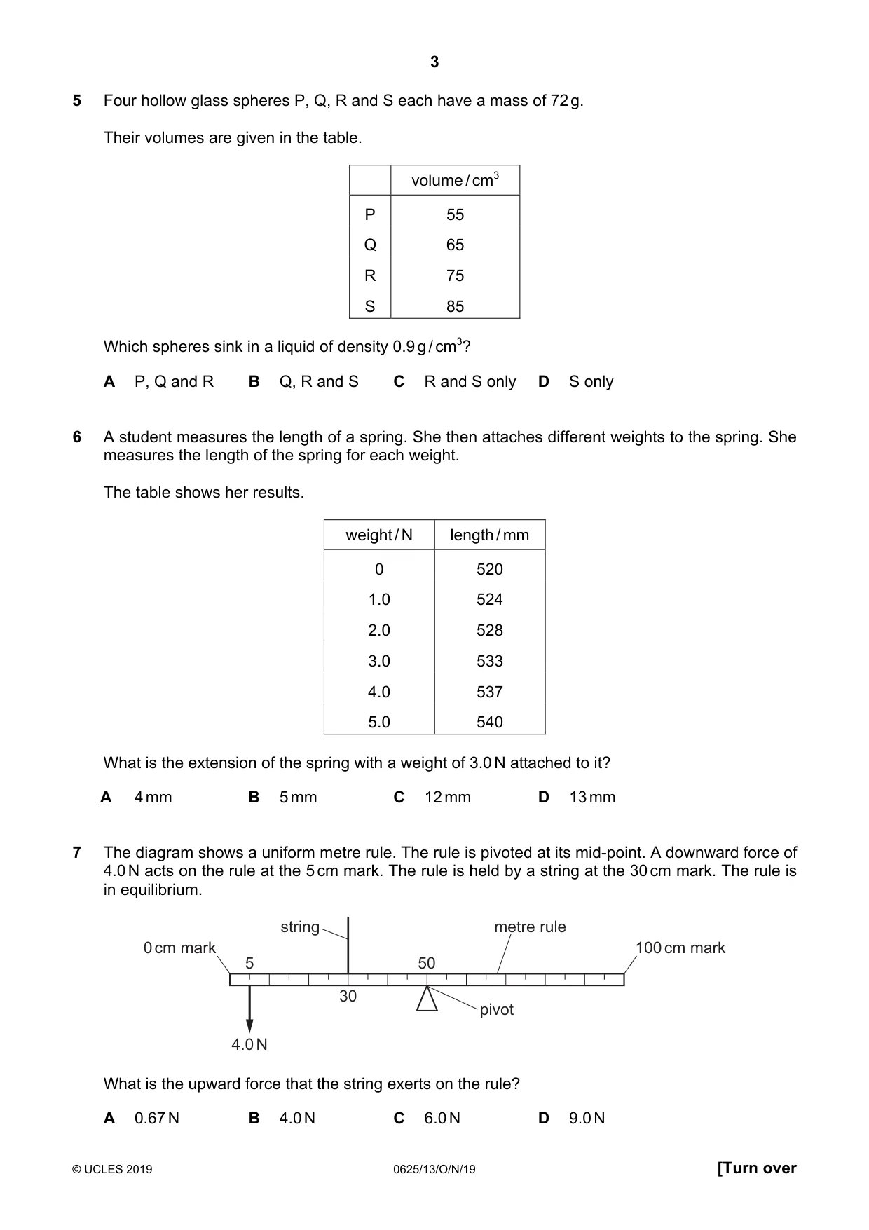 Cambridge IGCSE Physics 0625 2019 Oct/Nov Paper 1 · Variant 3 question paper, page 3 of 16
