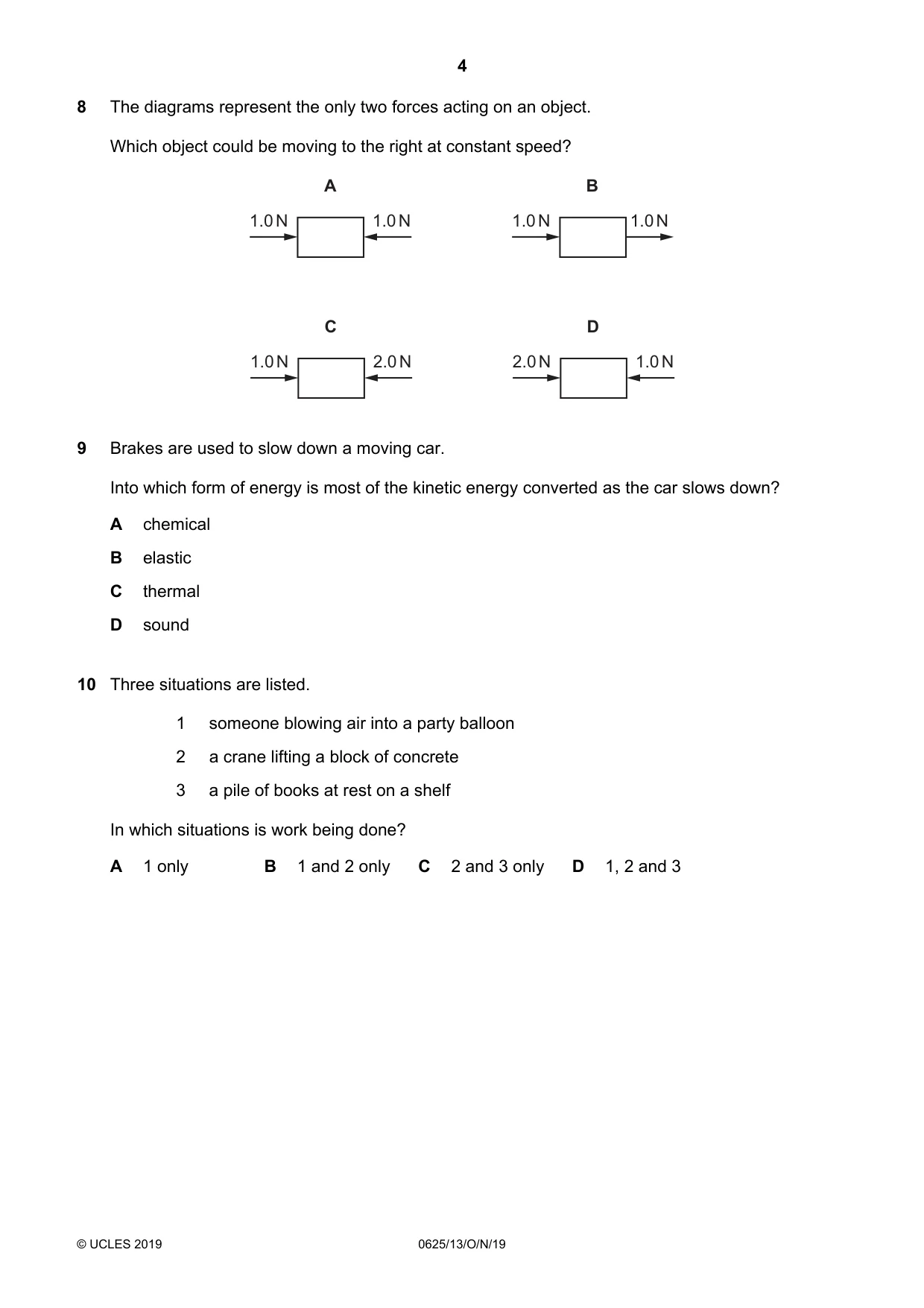 Cambridge IGCSE Physics 0625 2019 Oct/Nov Paper 1 · Variant 3 question paper, page 4 of 16