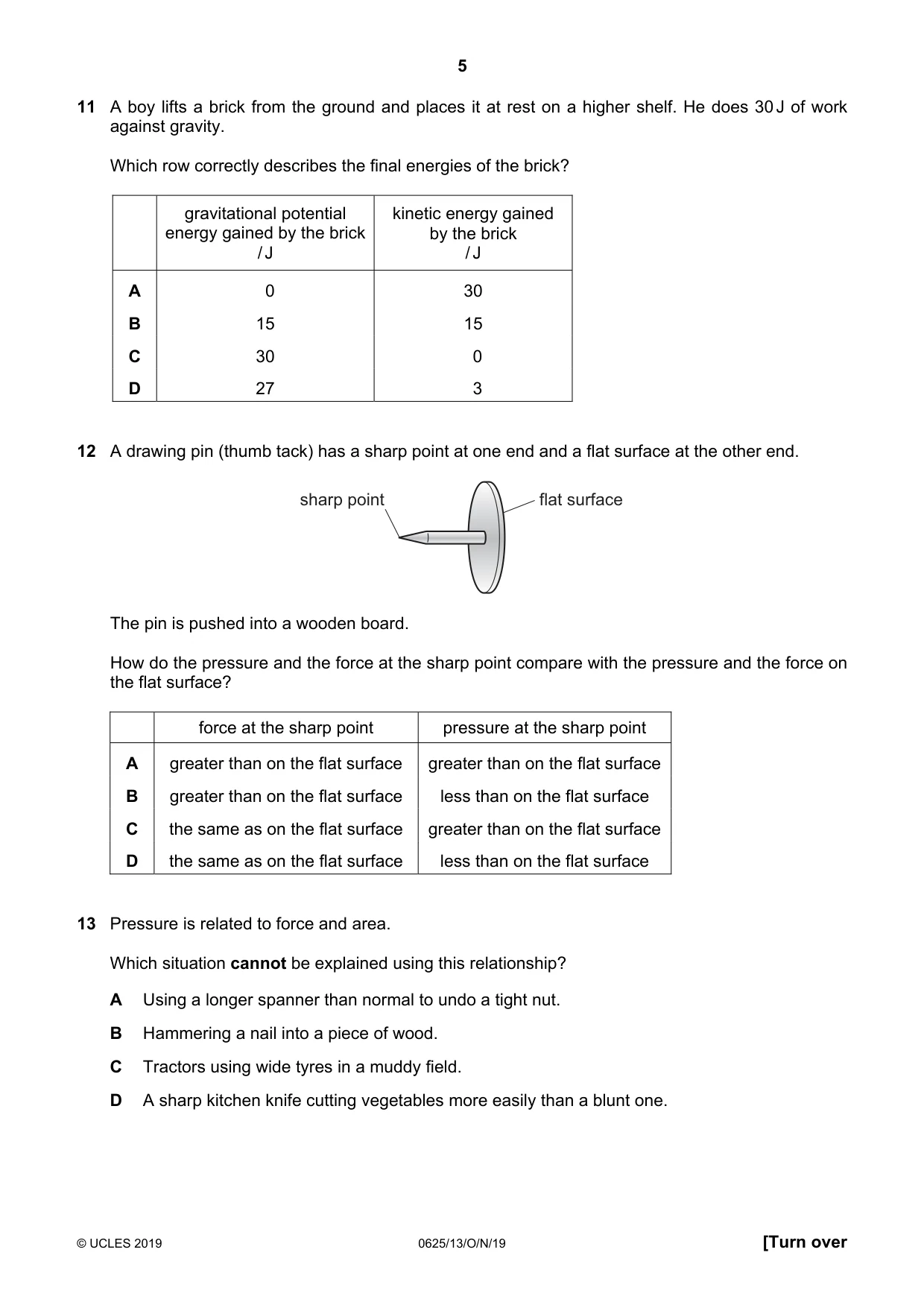 Cambridge IGCSE Physics 0625 2019 Oct/Nov Paper 1 · Variant 3 question paper, page 5 of 16