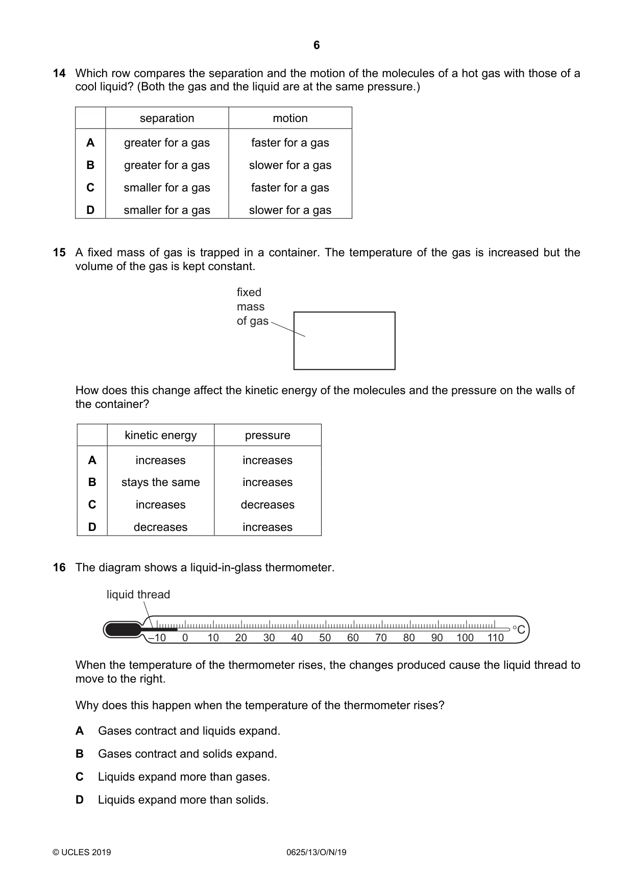 Cambridge IGCSE Physics 0625 2019 Oct/Nov Paper 1 · Variant 3 question paper, page 6 of 16