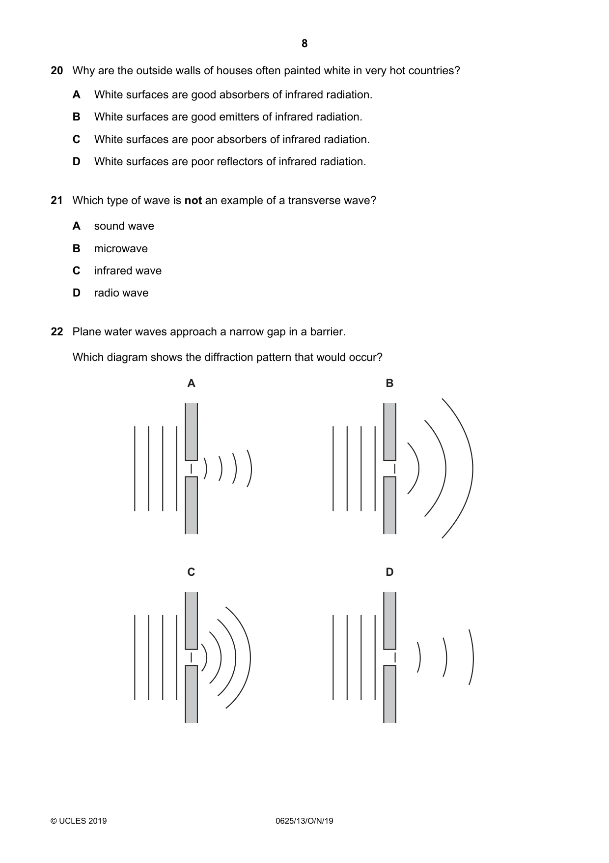 Cambridge IGCSE Physics 0625 2019 Oct/Nov Paper 1 · Variant 3 question paper, page 8 of 16
