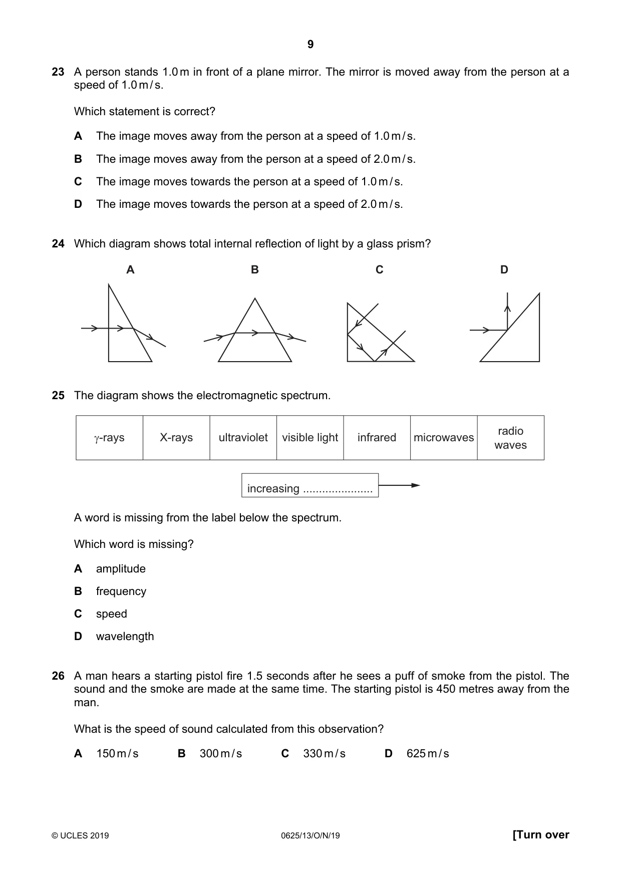 Cambridge IGCSE Physics 0625 2019 Oct/Nov Paper 1 · Variant 3 question paper, page 9 of 16