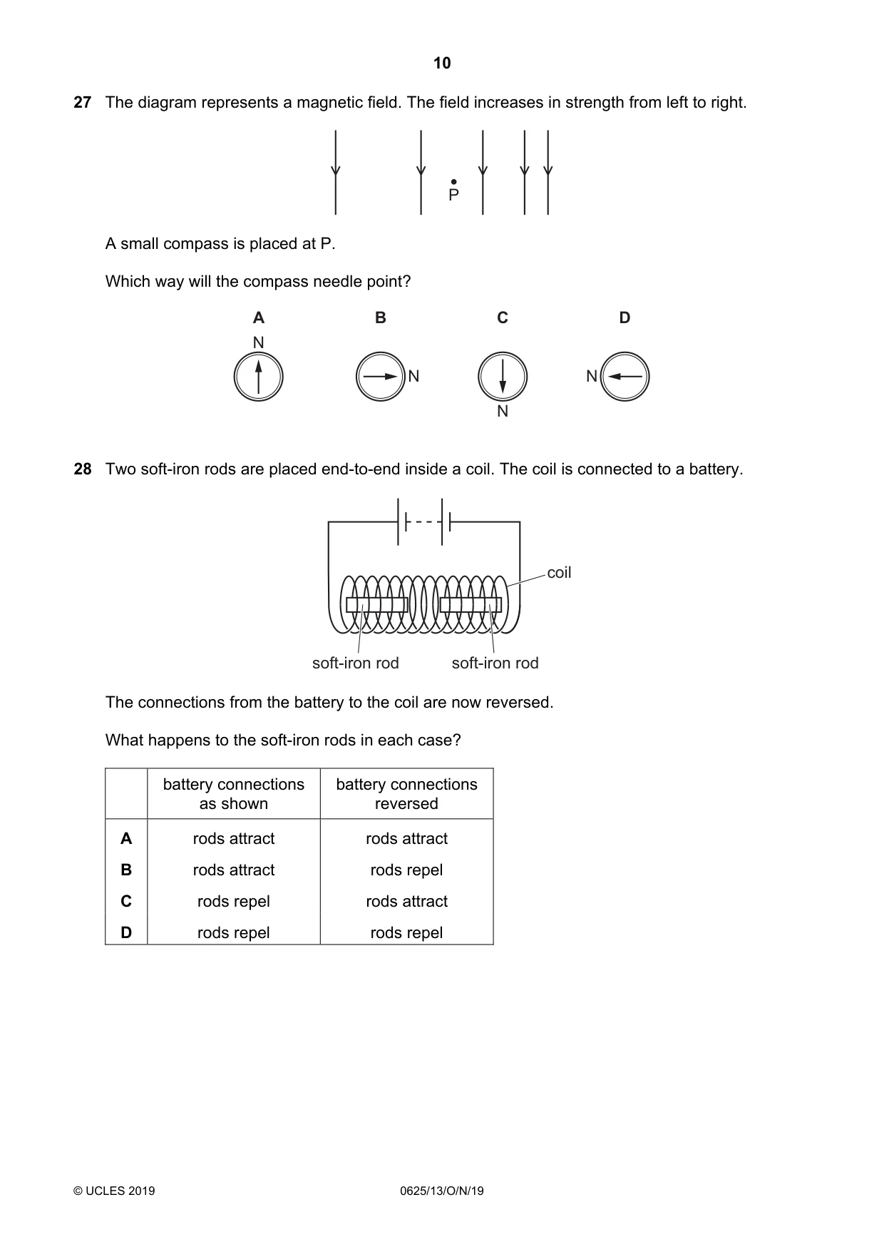 Cambridge IGCSE Physics 0625 2019 Oct/Nov Paper 1 · Variant 3 question paper, page 10 of 16