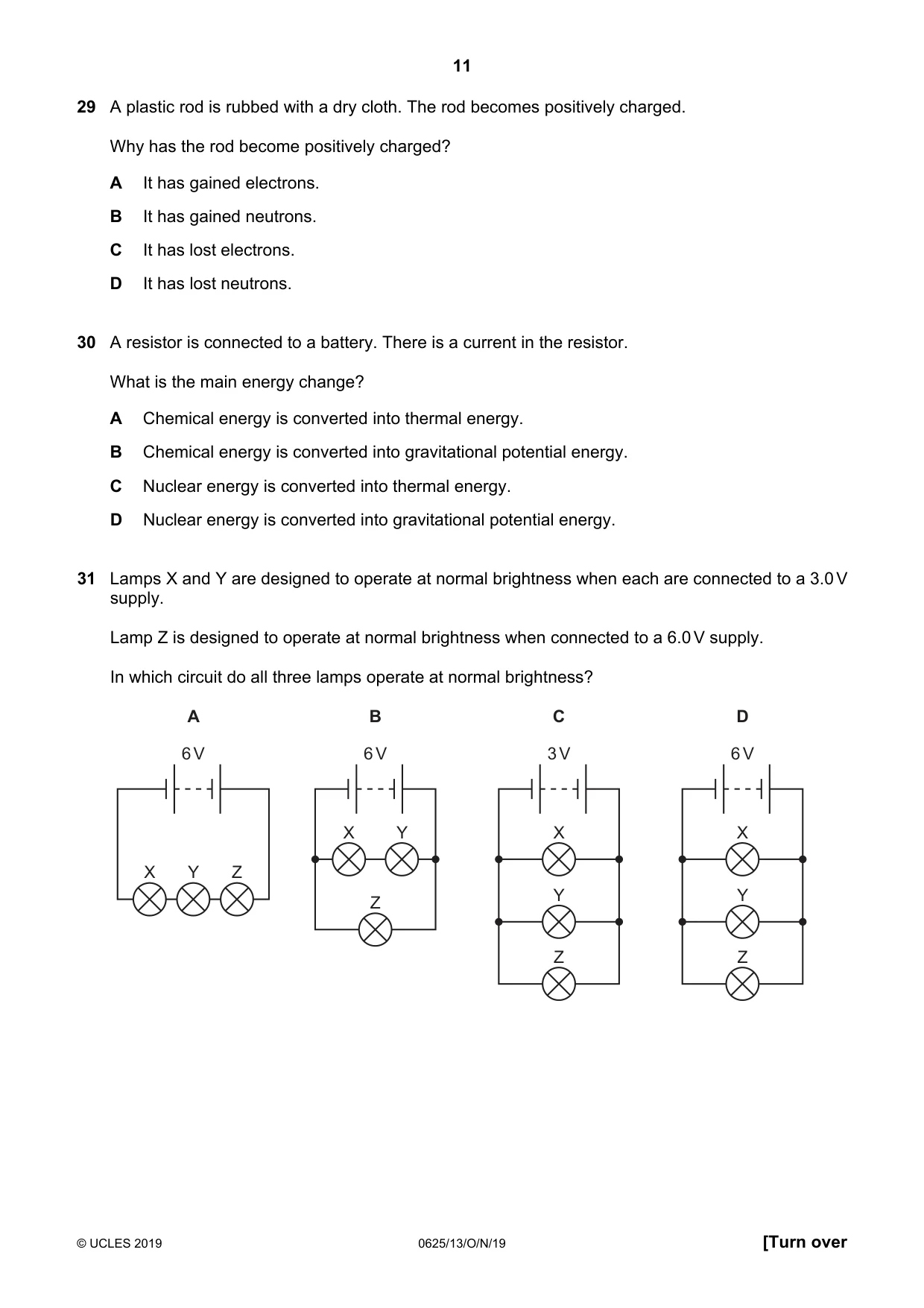Cambridge IGCSE Physics 0625 2019 Oct/Nov Paper 1 · Variant 3 question paper, page 11 of 16