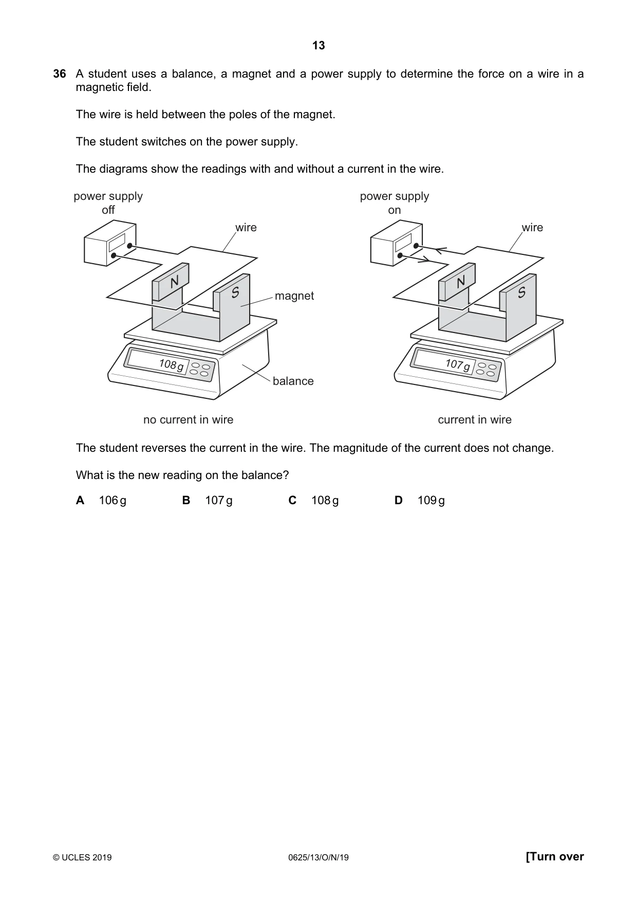 Cambridge IGCSE Physics 0625 2019 Oct/Nov Paper 1 · Variant 3 question paper, page 13 of 16