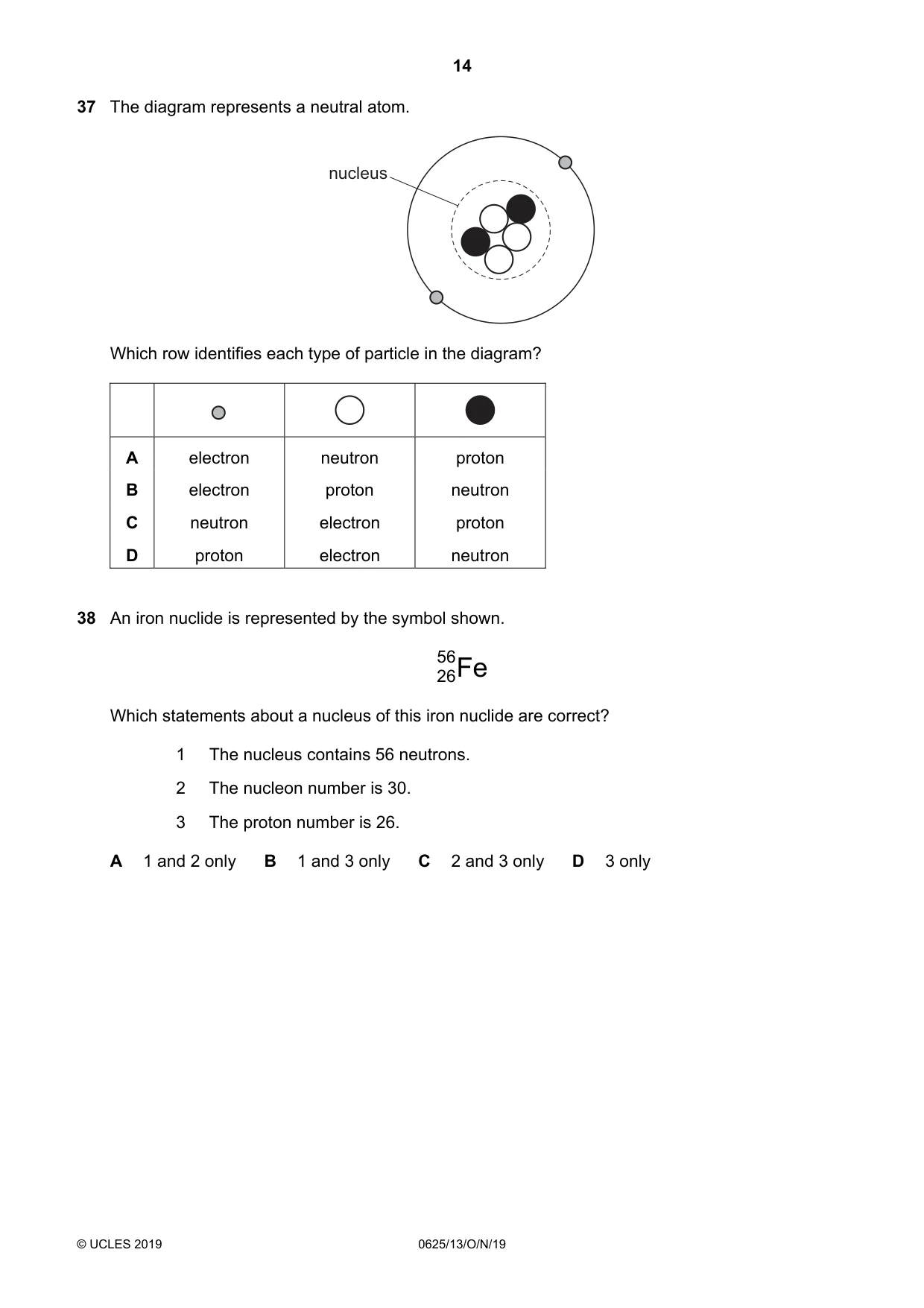 Cambridge IGCSE Physics 0625 2019 Oct/Nov Paper 1 · Variant 3 question paper, page 14 of 16