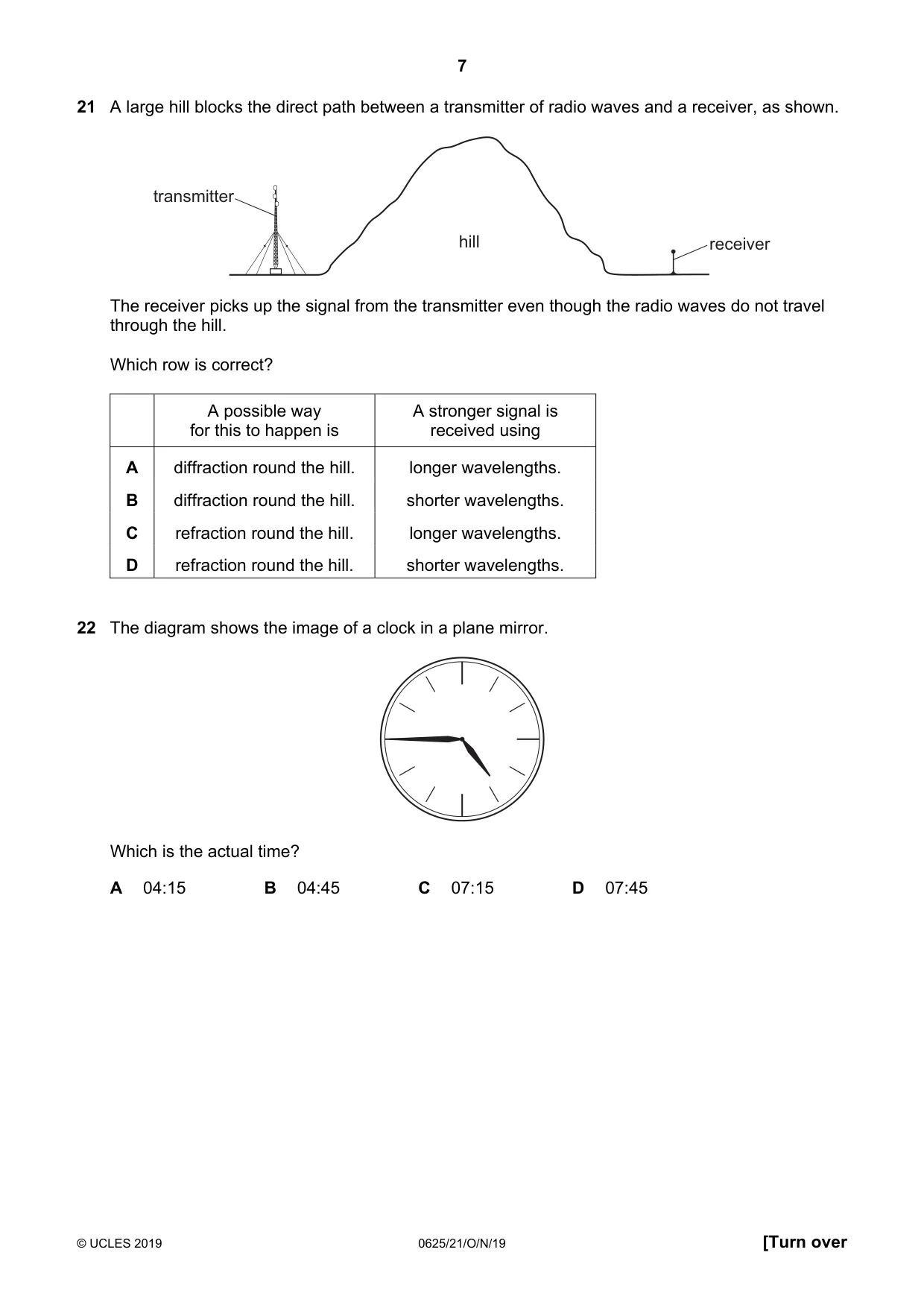 Cambridge IGCSE Physics 0625 2019 Oct/Nov Paper 2 · Variant 1 question paper, page 7 of 16