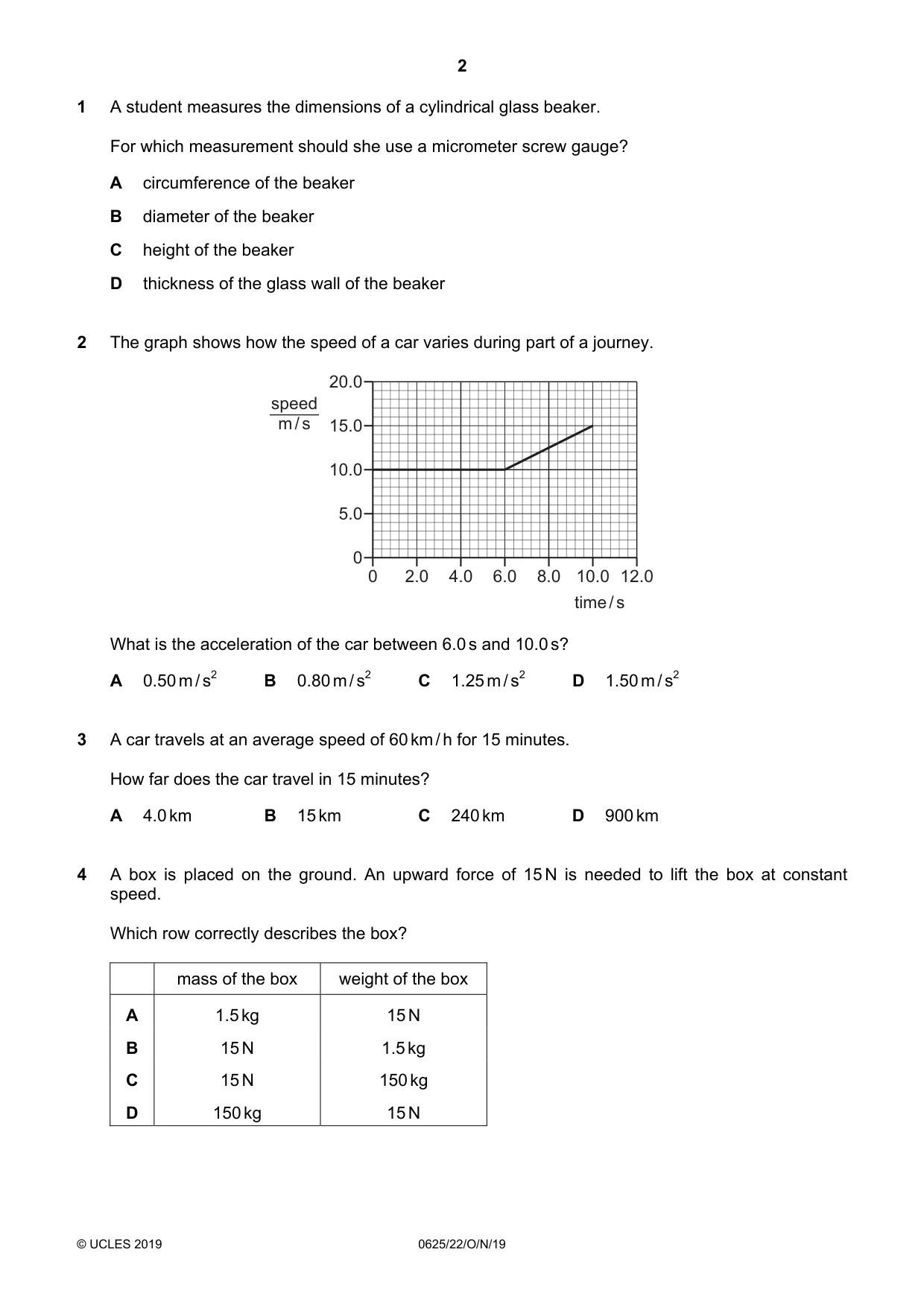 Cambridge IGCSE Physics 0625 2019 Oct/Nov Paper 2 · Variant 2 question paper, page 2 of 16