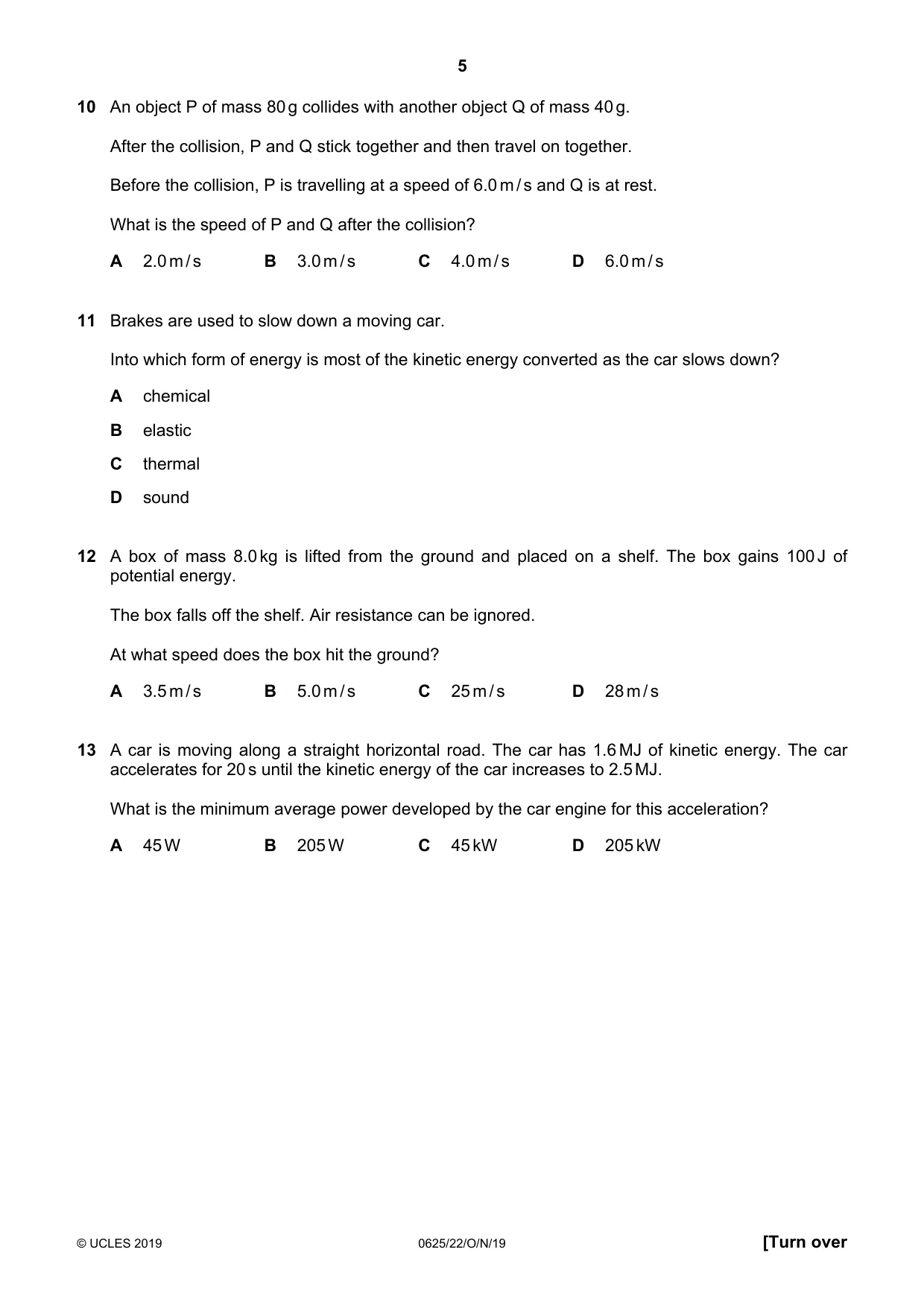 Cambridge IGCSE Physics 0625 2019 Oct/Nov Paper 2 · Variant 2 question paper, page 5 of 16