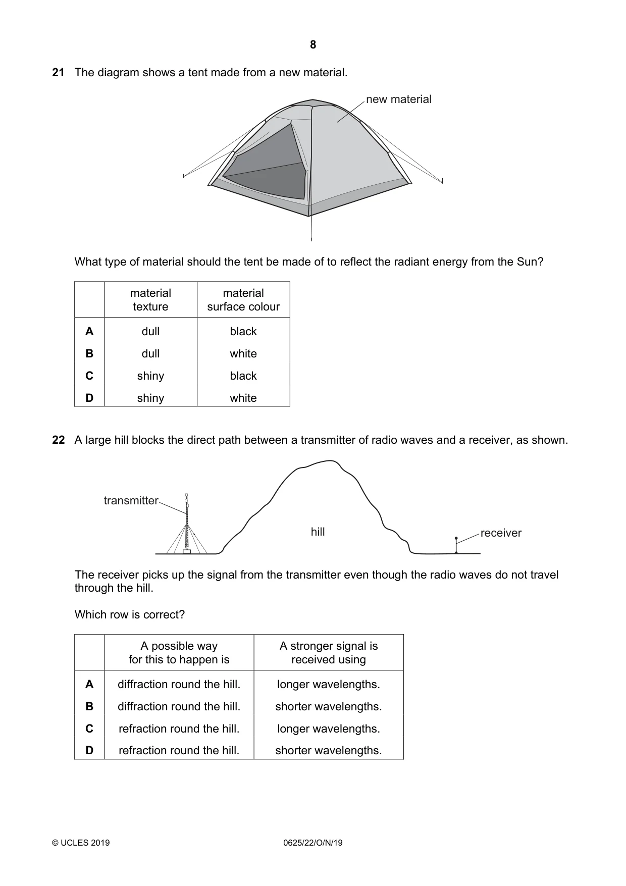 Cambridge IGCSE Physics 0625 2019 Oct/Nov Paper 2 · Variant 2 question paper, page 8 of 16