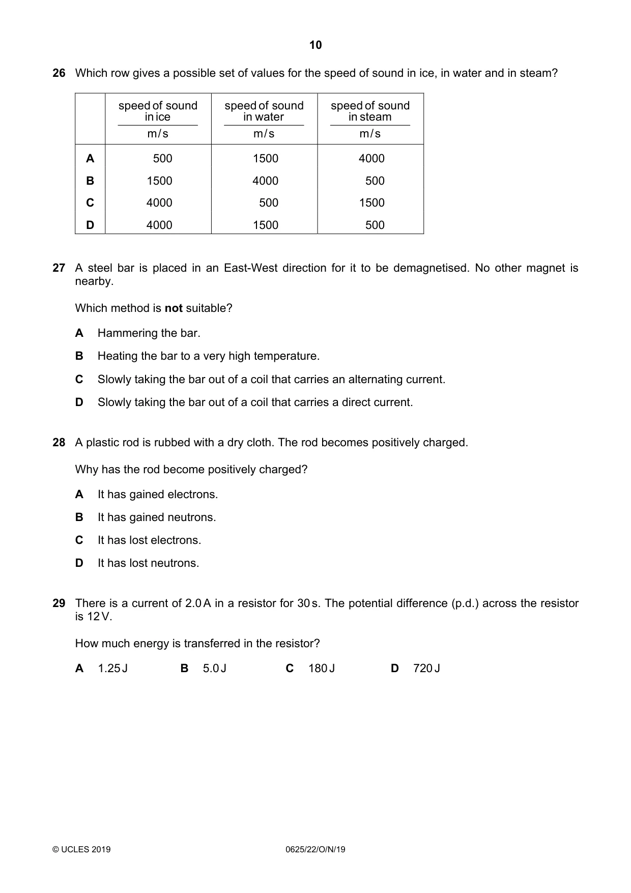 Cambridge IGCSE Physics 0625 2019 Oct/Nov Paper 2 · Variant 2 question paper, page 10 of 16