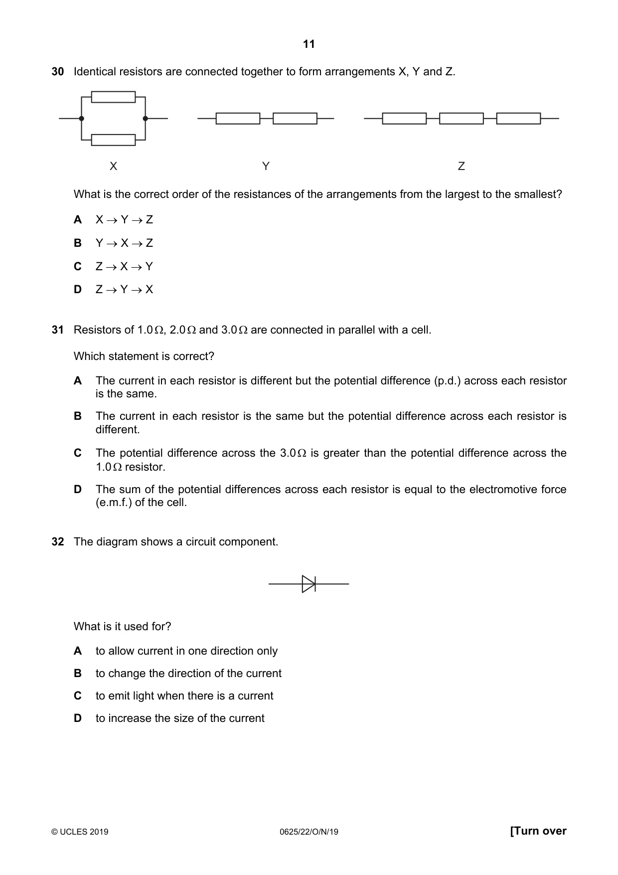 Cambridge IGCSE Physics 0625 2019 Oct/Nov Paper 2 · Variant 2 question paper, page 11 of 16