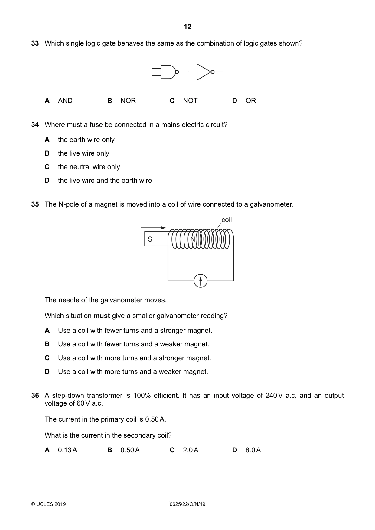 Cambridge IGCSE Physics 0625 2019 Oct/Nov Paper 2 · Variant 2 question paper, page 12 of 16
