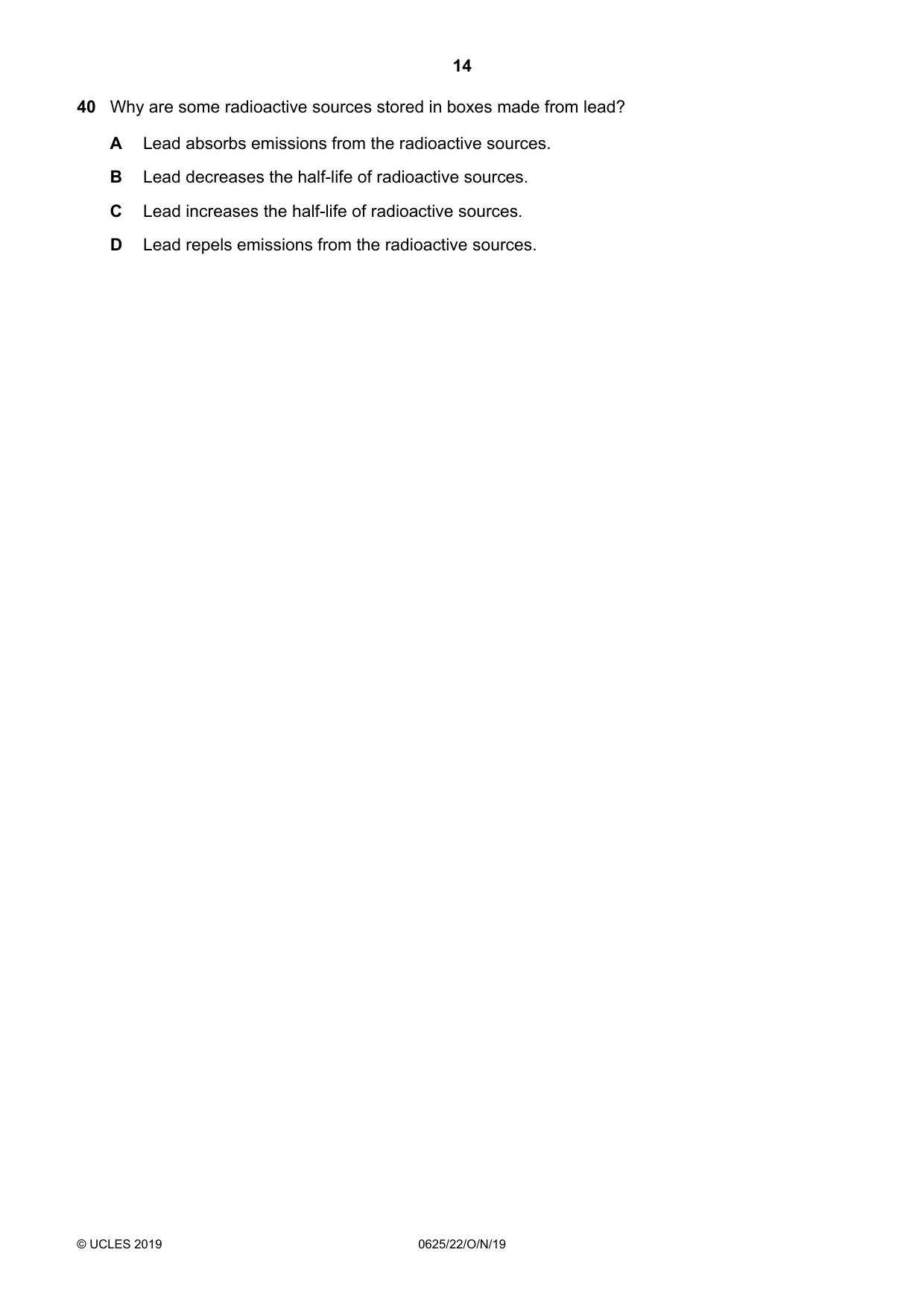 Cambridge IGCSE Physics 0625 2019 Oct/Nov Paper 2 · Variant 2 question paper, page 14 of 16