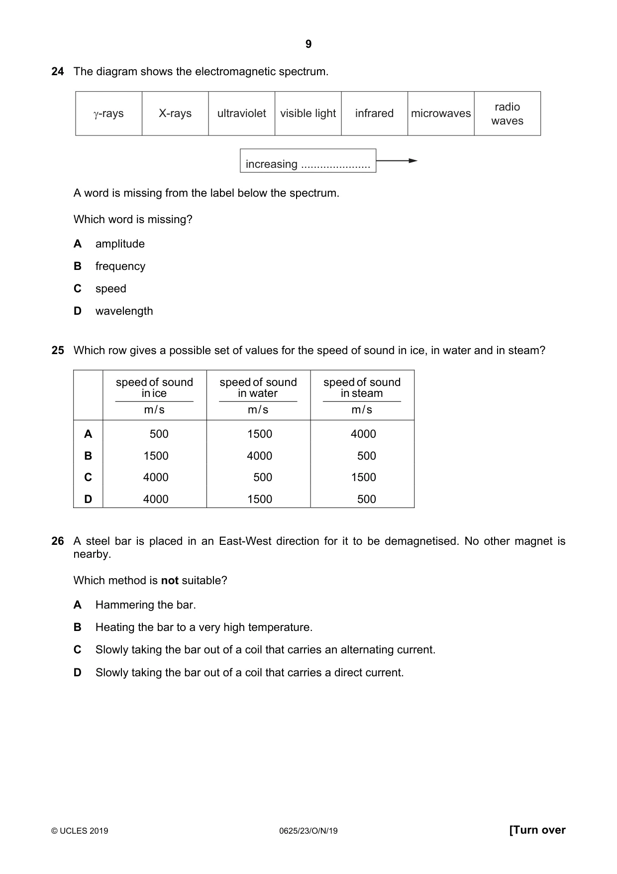 Cambridge IGCSE Physics 0625 2019 Oct/Nov Paper 2 · Variant 3 question paper, page 9 of 16