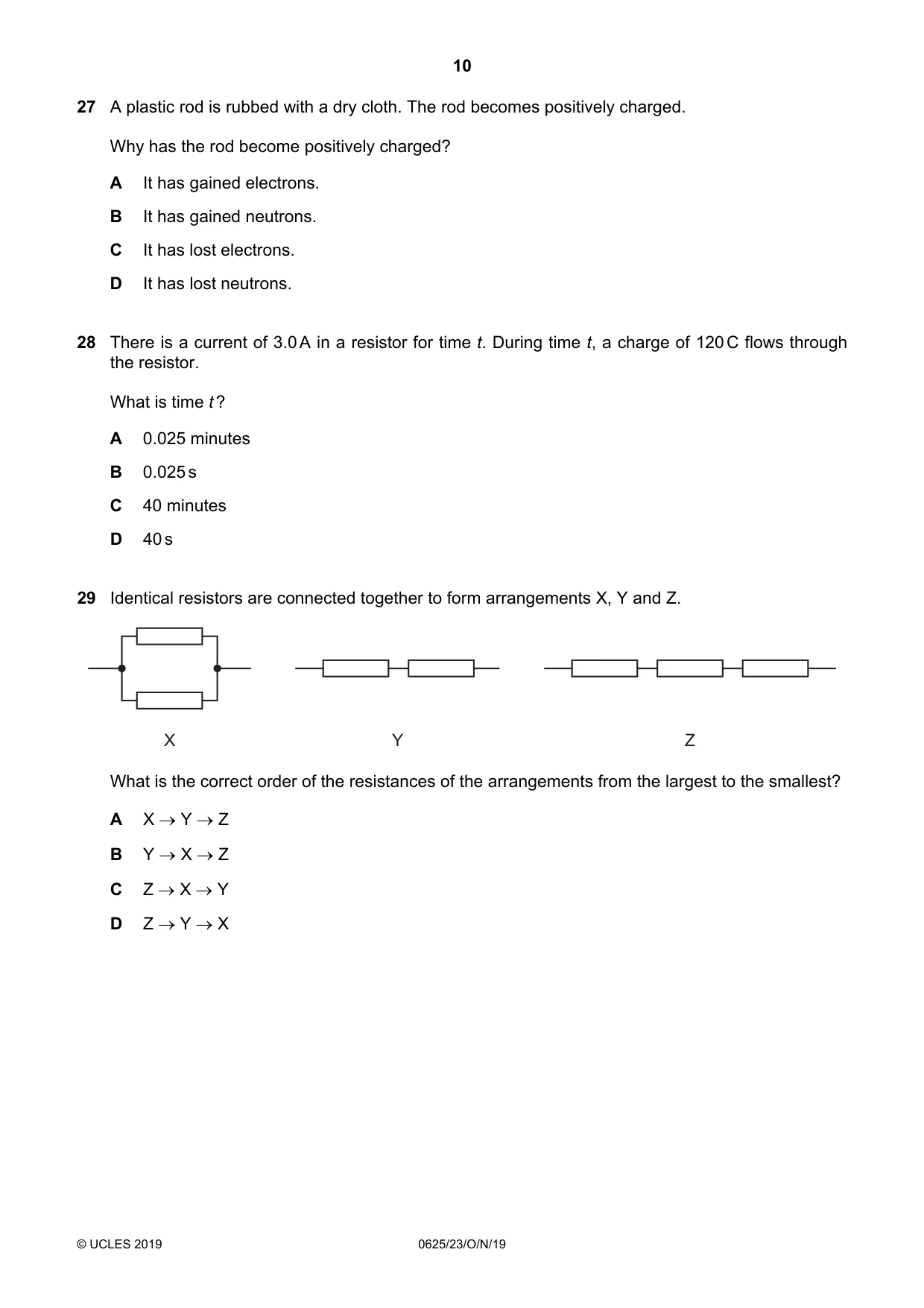 Cambridge IGCSE Physics 0625 2019 Oct/Nov Paper 2 · Variant 3 question paper, page 10 of 16
