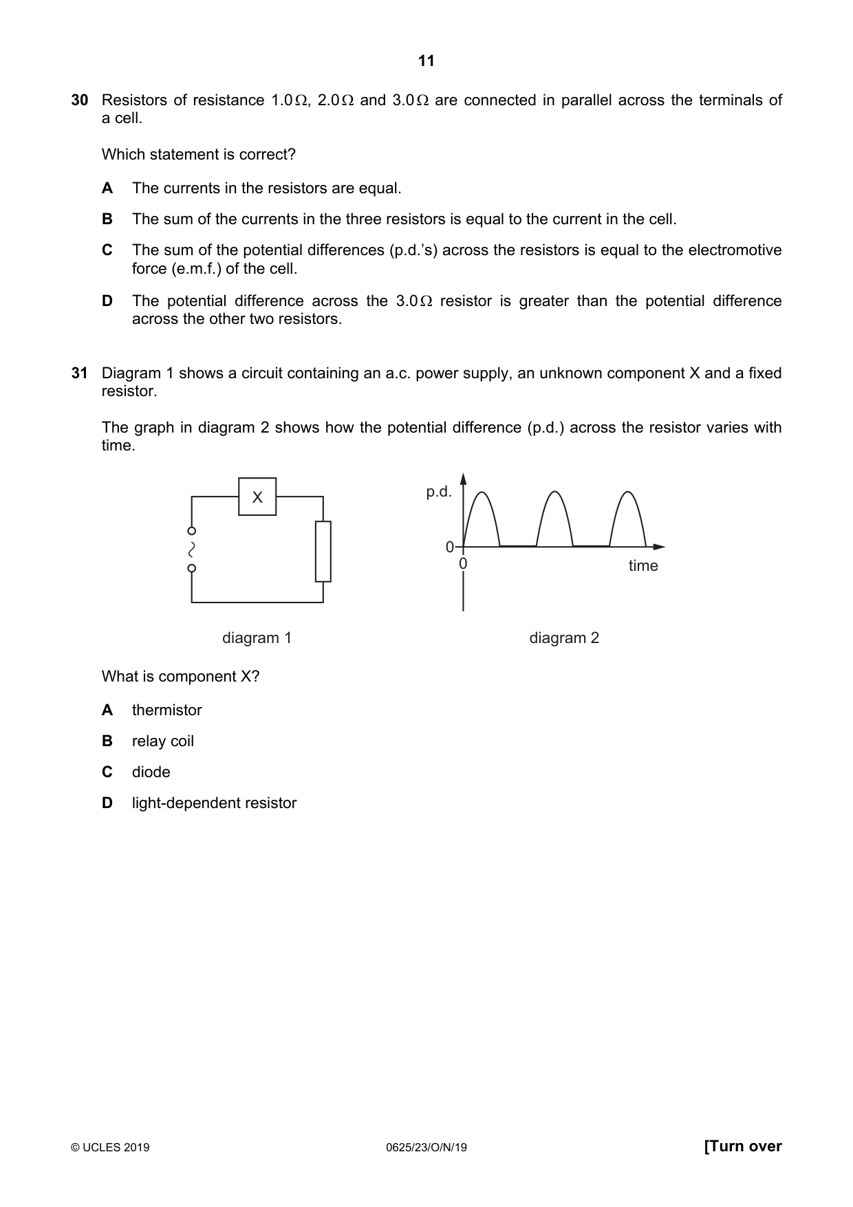 Cambridge IGCSE Physics 0625 2019 Oct/Nov Paper 2 · Variant 3 question paper, page 11 of 16