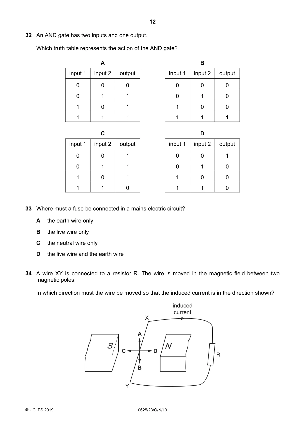Cambridge IGCSE Physics 0625 2019 Oct/Nov Paper 2 · Variant 3 question paper, page 12 of 16