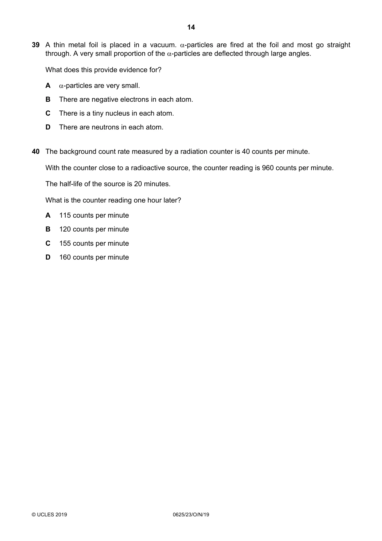 Cambridge IGCSE Physics 0625 2019 Oct/Nov Paper 2 · Variant 3 question paper, page 14 of 16