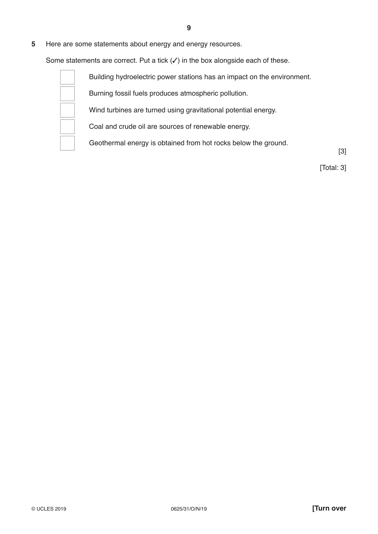 Cambridge IGCSE Physics 0625 2019 Oct/Nov Paper 3 · Variant 1 question paper, page 9 of 20