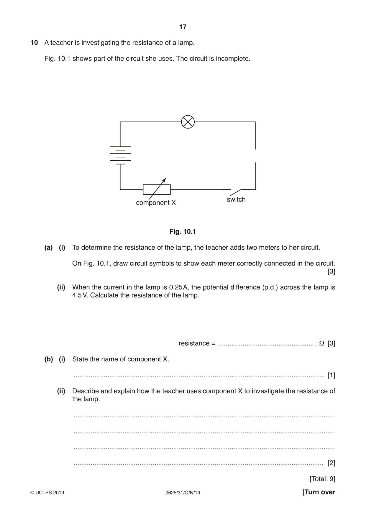 Cambridge IGCSE Physics 0625 2019 Oct/Nov Paper 3 · Variant 1 question paper, page 17 of 20