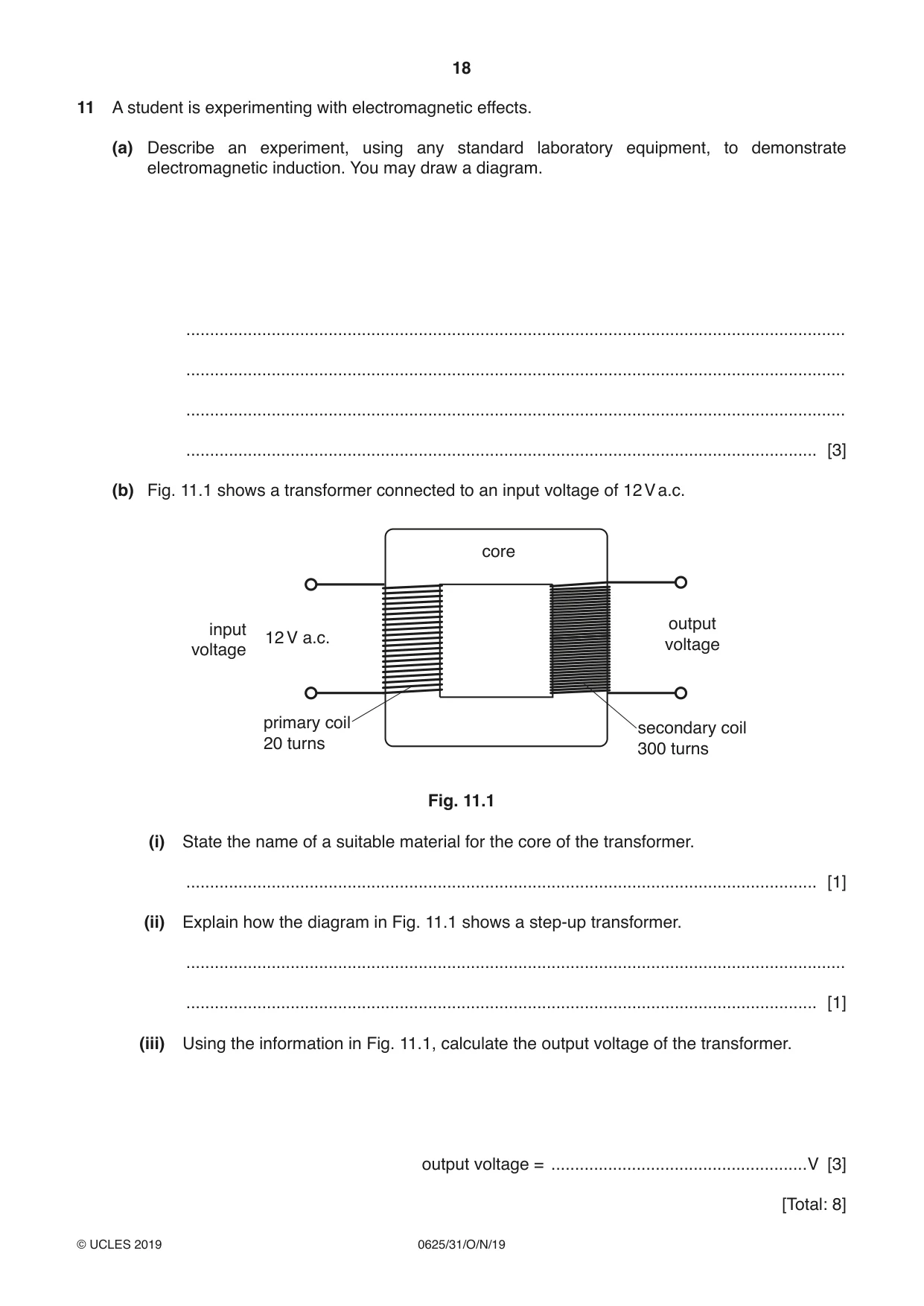 Cambridge IGCSE Physics 0625 2019 Oct/Nov Paper 3 · Variant 1 question paper, page 18 of 20